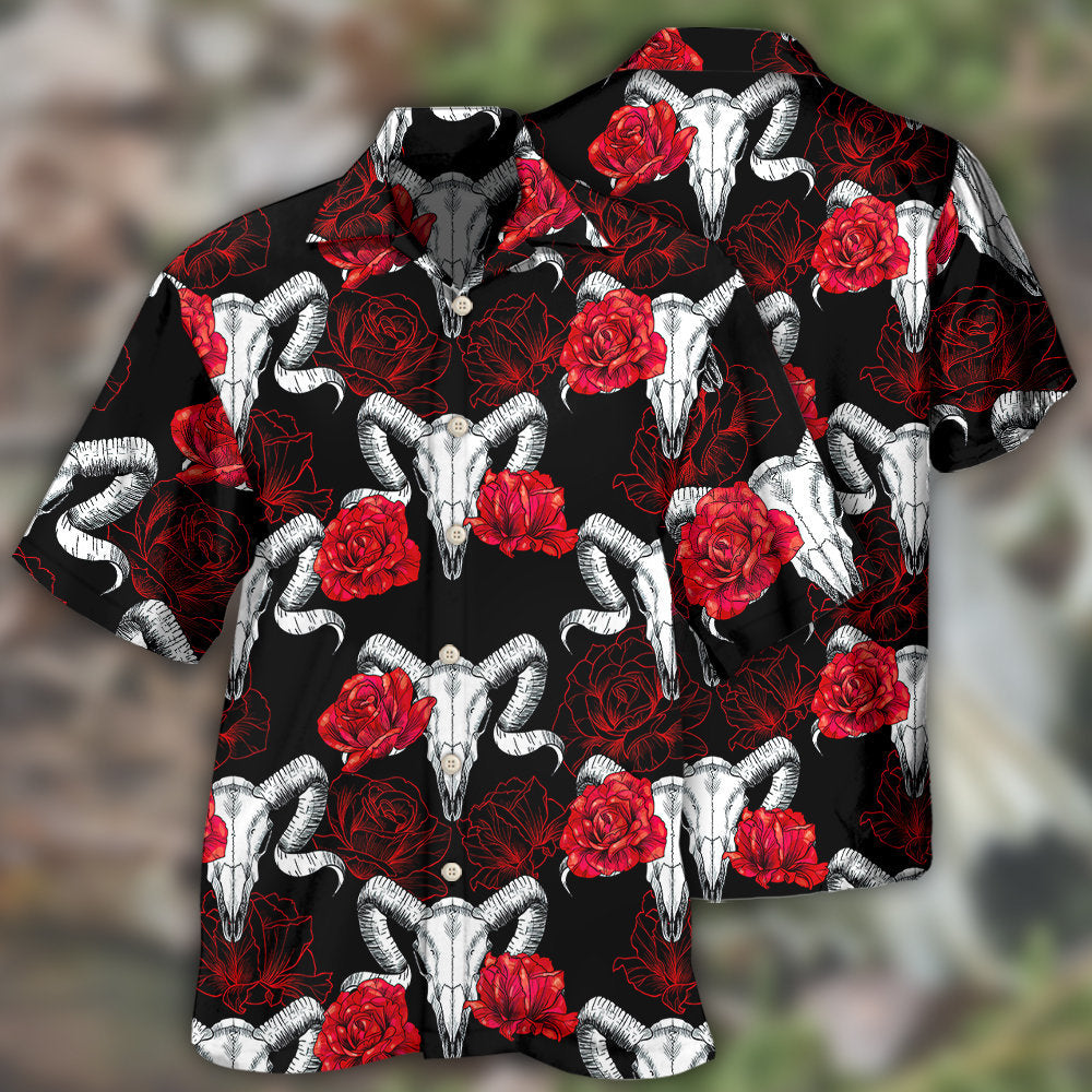 Skull Rose And Ram Skull - Hawaiian Shirt