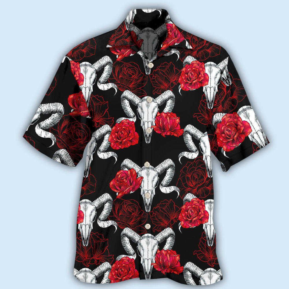 Skull Rose And Ram Skull - Hawaiian Shirt