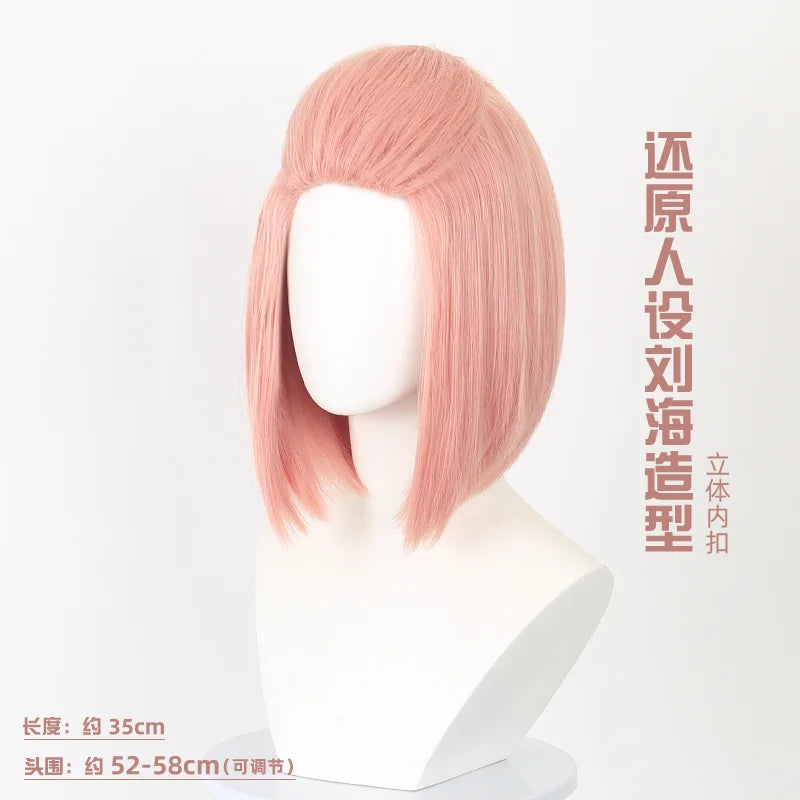 Bob Synthetic Wig Pink Short Straight Cosplay Wig with Styled Bangs for Anime Girl Roleplay Party Costume