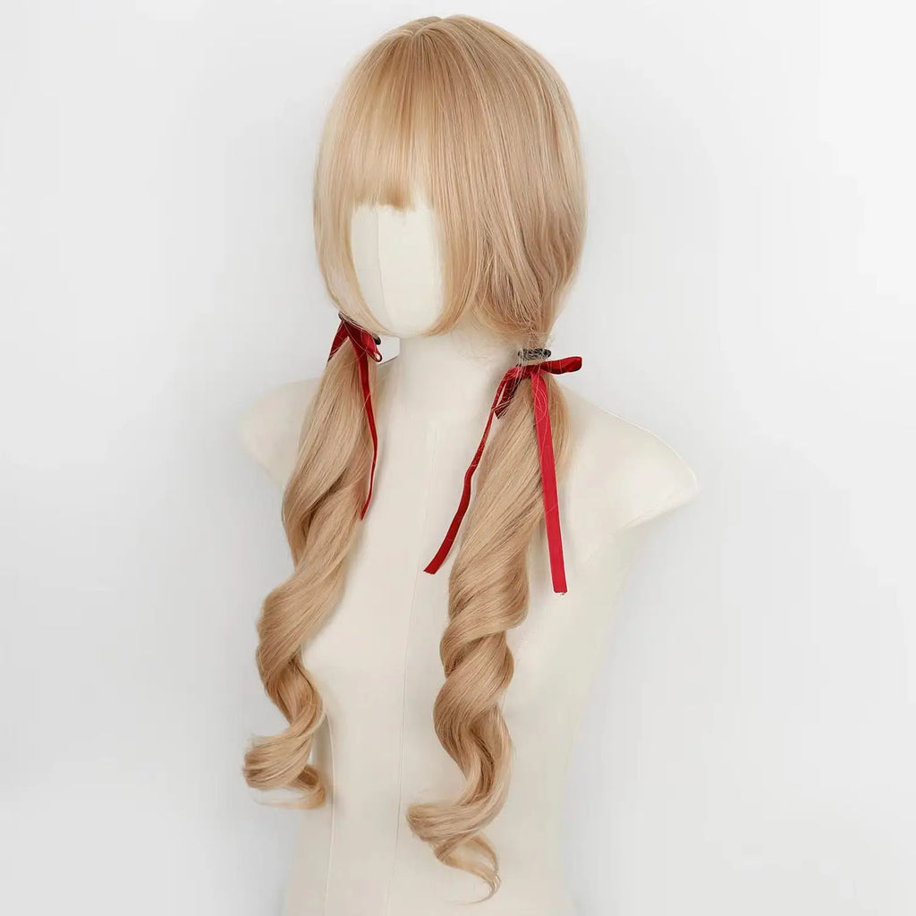 Synthetic Cosplay Wigs Blonde Long Wavy Wig with Bangs Heat Resistant Natural Looking for Women Girls Daily Party Halloween