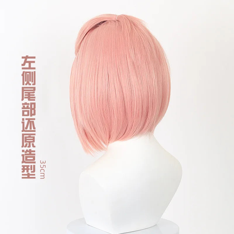 Bob Synthetic Wig Pink Short Straight Cosplay Wig with Styled Bangs for Anime Girl Roleplay Party Costume