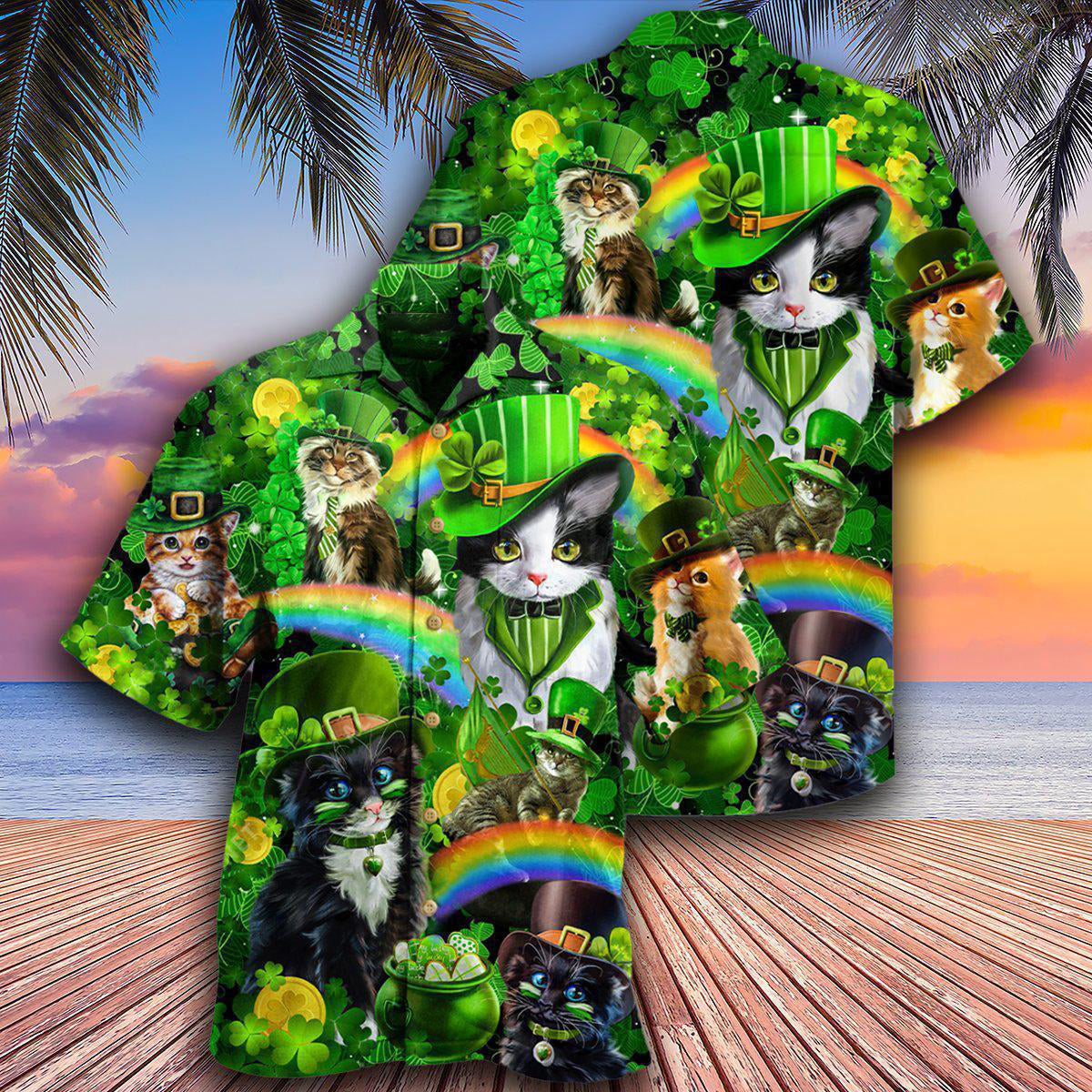 Irish Cat Shamrocks Irish Saint Patricks Day - Hawaiian Shirt