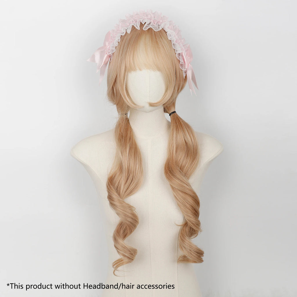 Synthetic Cosplay Wigs Blonde Long Wavy Wig with Bangs Heat Resistant Natural Looking for Women Girls Daily Party Halloween