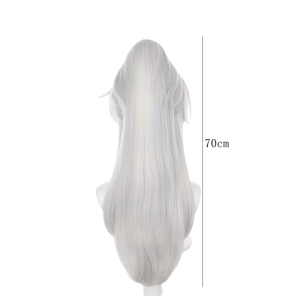 Anime Cosplay Jing Yuan Wig Long Straight Silver White Ponytail Synthetic Hair Peluca For Frieren Festival Role Play Props