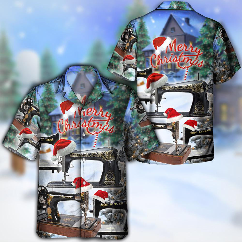 Sewing Machine Merry Christmas Happy - Hawaiian Shirt