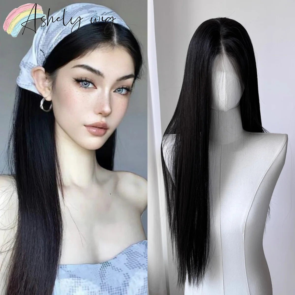 Black Wig 26inch 13x4 Lace Front Wig for Women Lolita Synthetic Wigs Black Hair for Daily Use Cosplay Party Heat-resistant Fiber