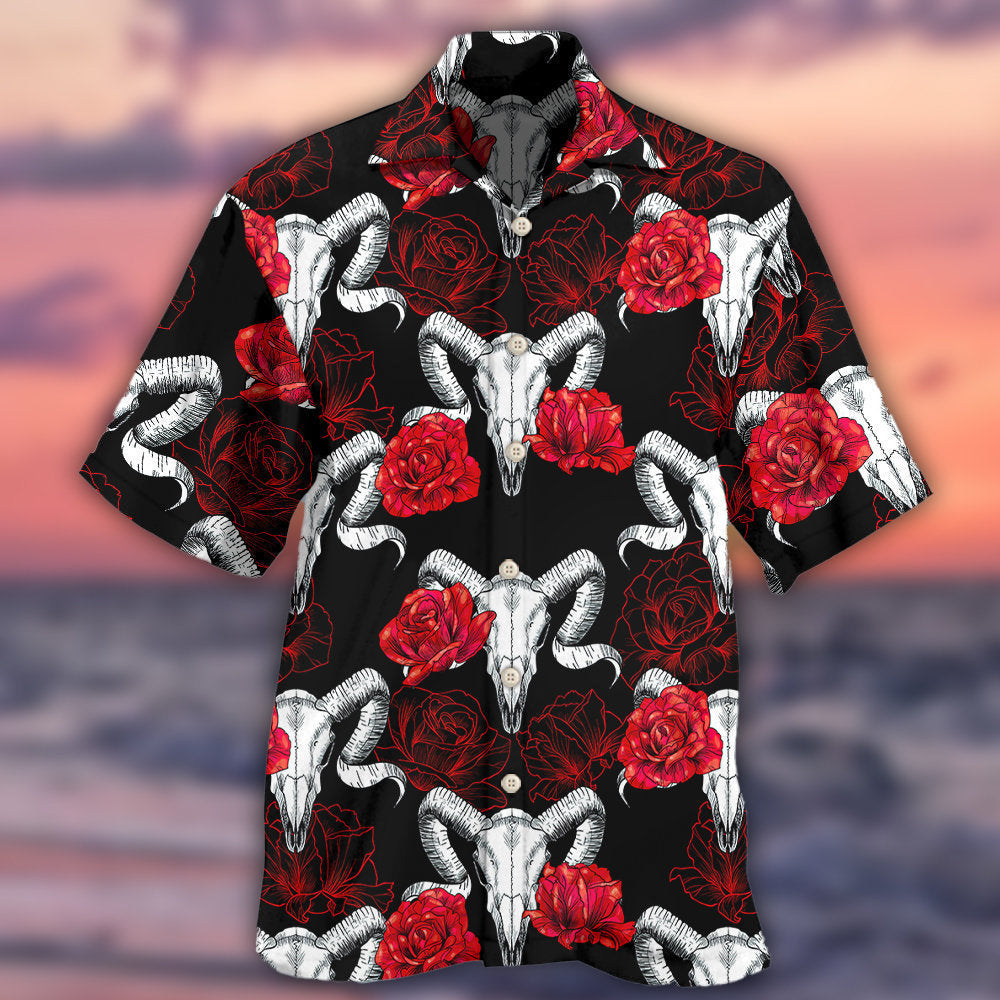 Skull Rose And Ram Skull - Hawaiian Shirt