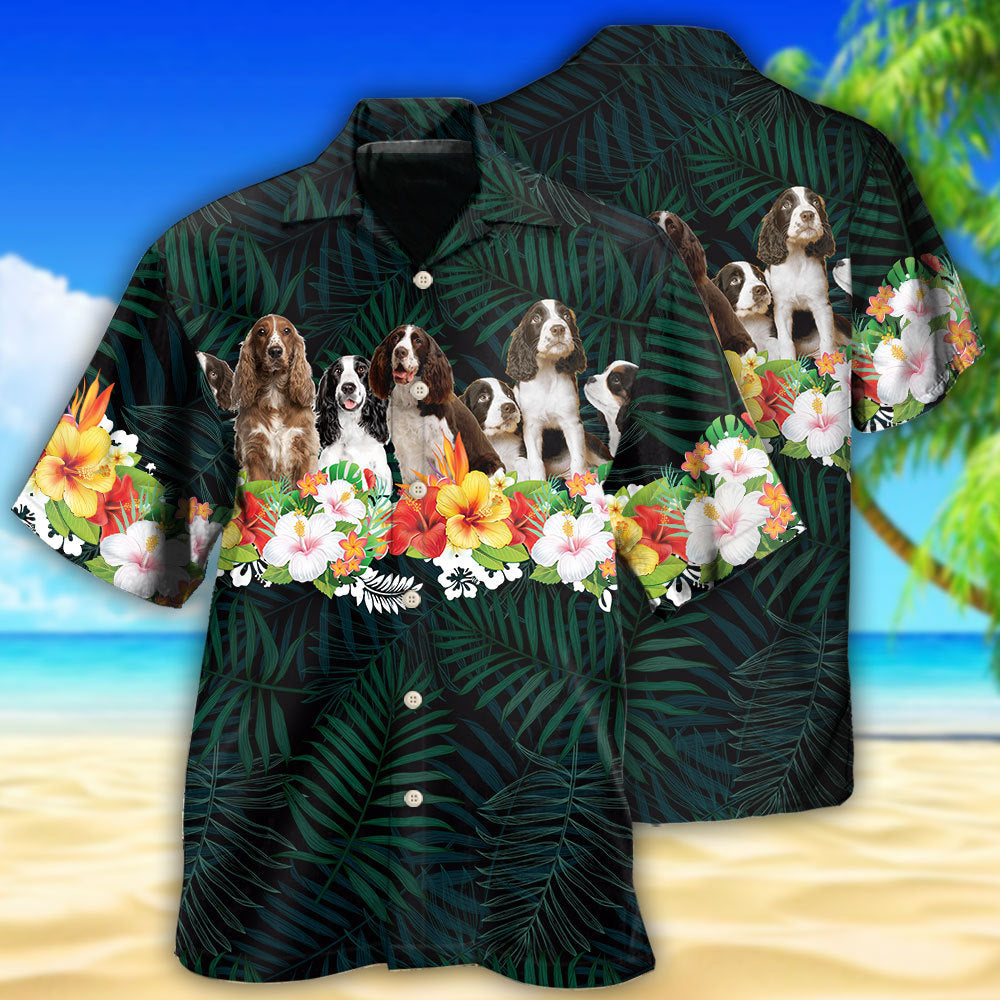 Springer Spaniel Dog Green Tropical Floral - Hawaiian Shirt