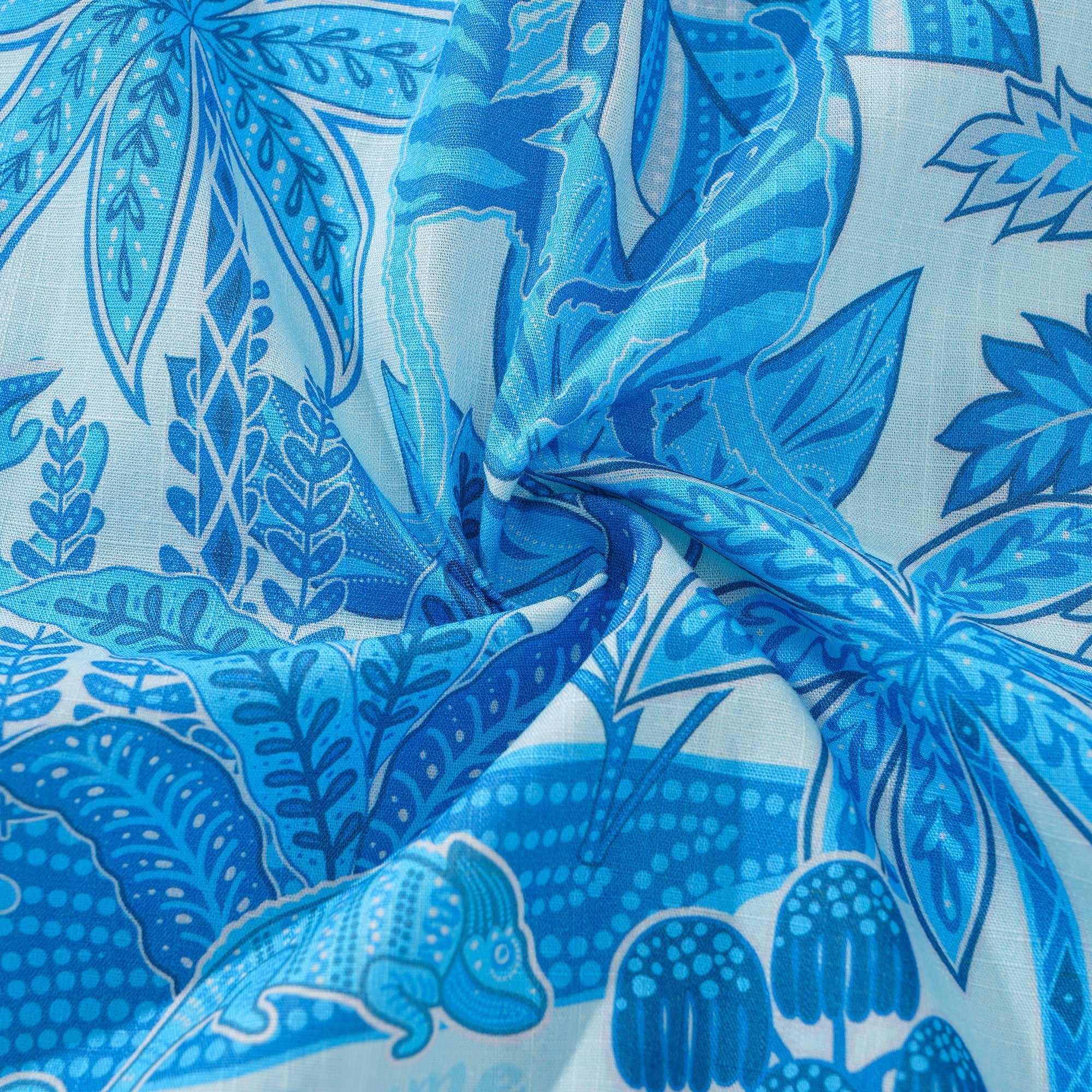 Men's Blue Hawaiian Shirt Tropical Shirt Short Sleeve Button-down 100% Cotton Blue Aloha Jungle Paradise By Huan huan