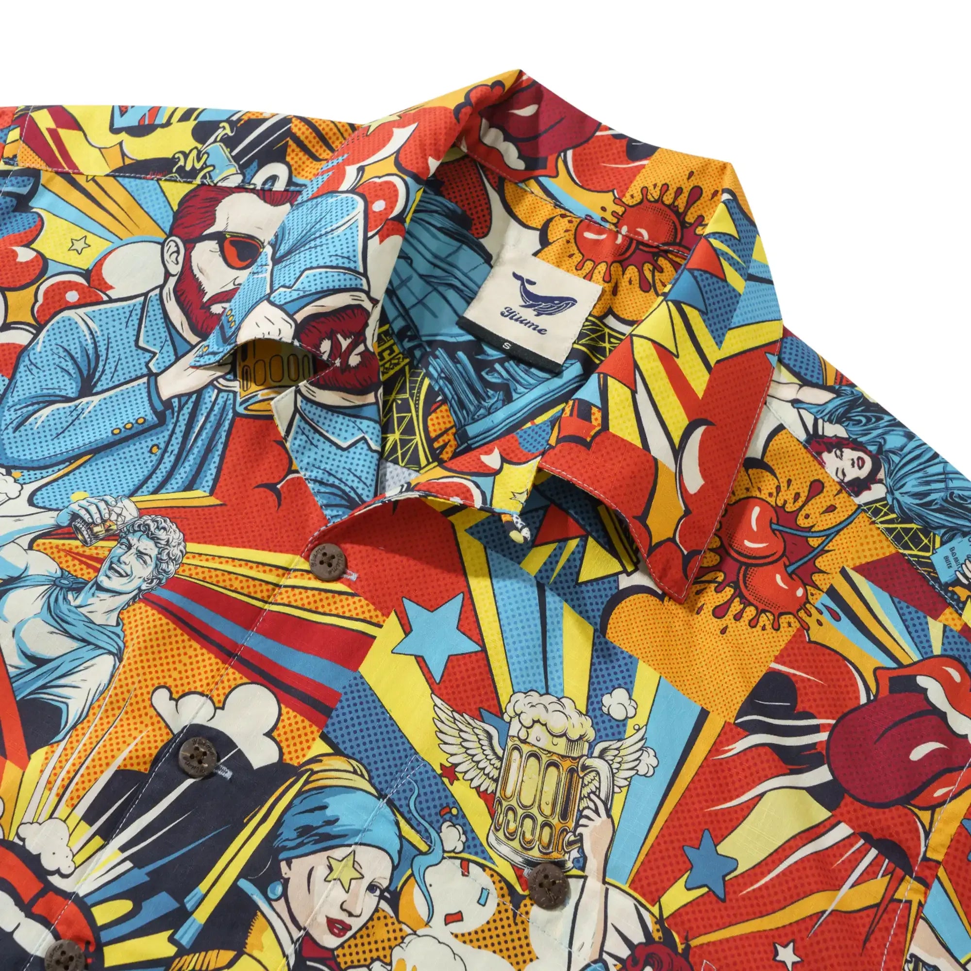 Men's Hawaiian Shirt Short Sleeve Camp Collar 100% Cotton Blue Aloha Pop Art Bacchanalia By Huan huan