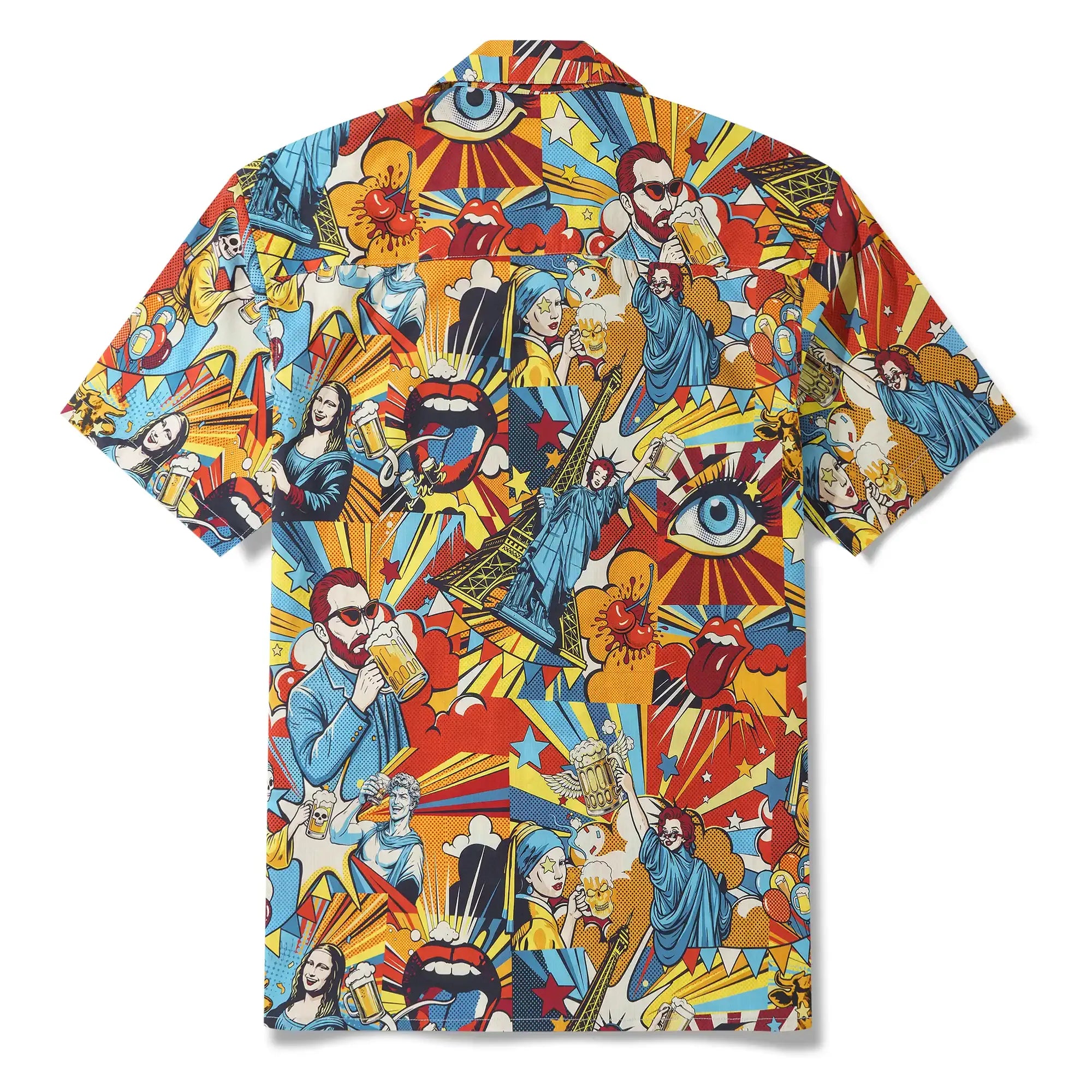 Men's Hawaiian Shirt Short Sleeve Camp Collar 100% Cotton Blue Aloha Pop Art Bacchanalia By Huan huan