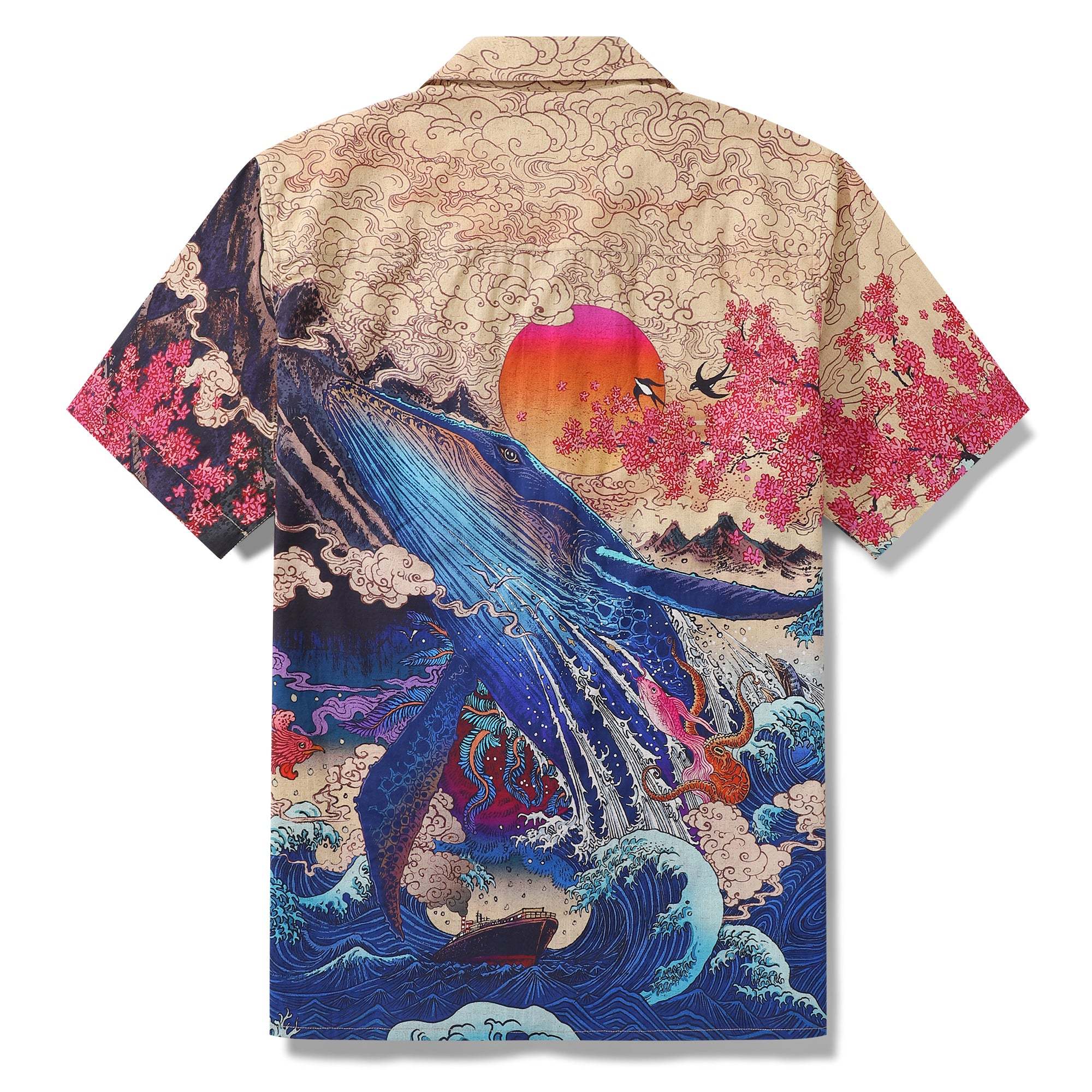 Yiume Ukiyo-e Hawaiian Shirt 100% Cotton Shirt For Men Camp Collar Aloha Shirt Ukiyo-e No6 By Rlon