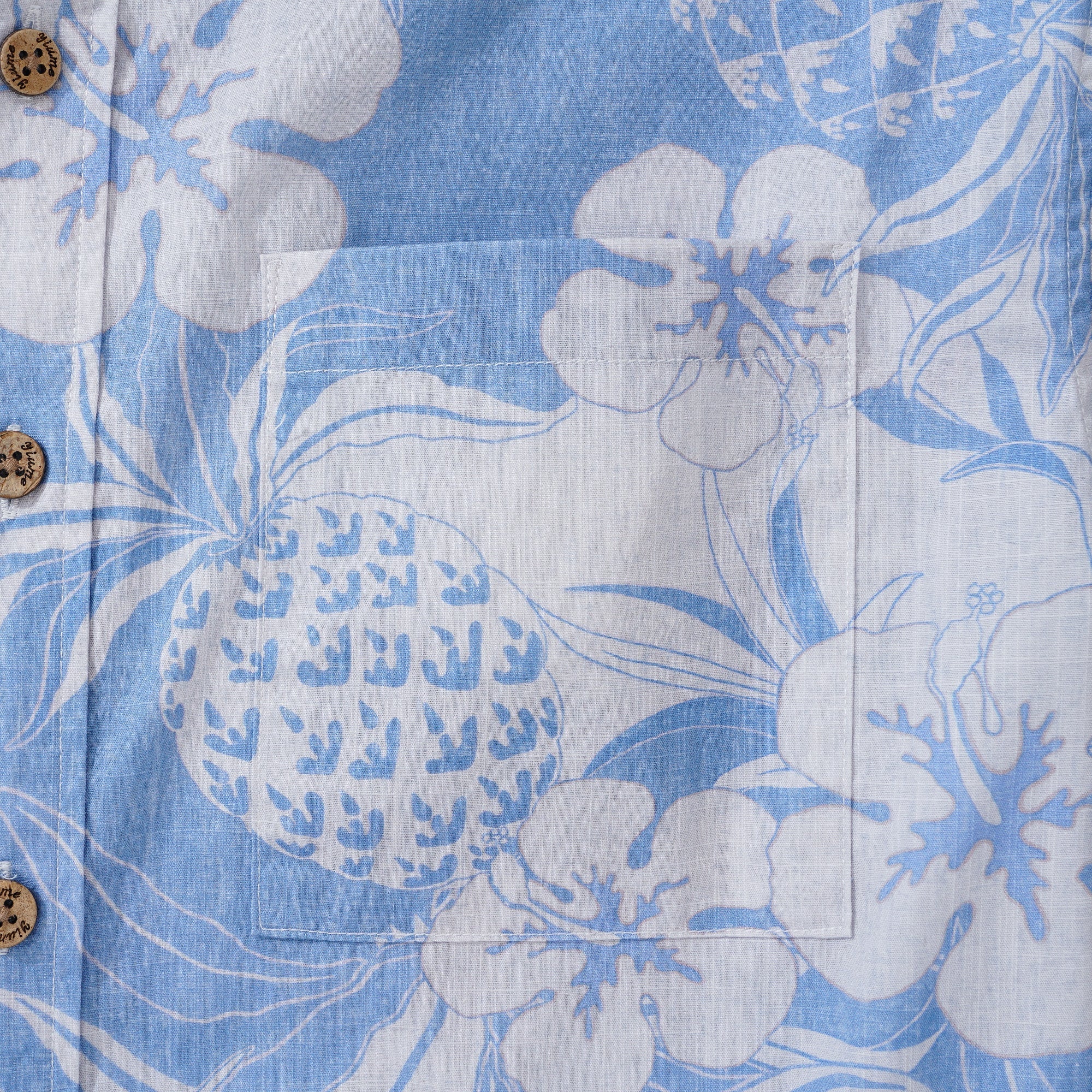 Men's Hawaiian Shirt Short Sleeve Button-down 100% Cotton Blue Aloha Pineapple and Hibiscus Hawaiian Shirt By Cigar