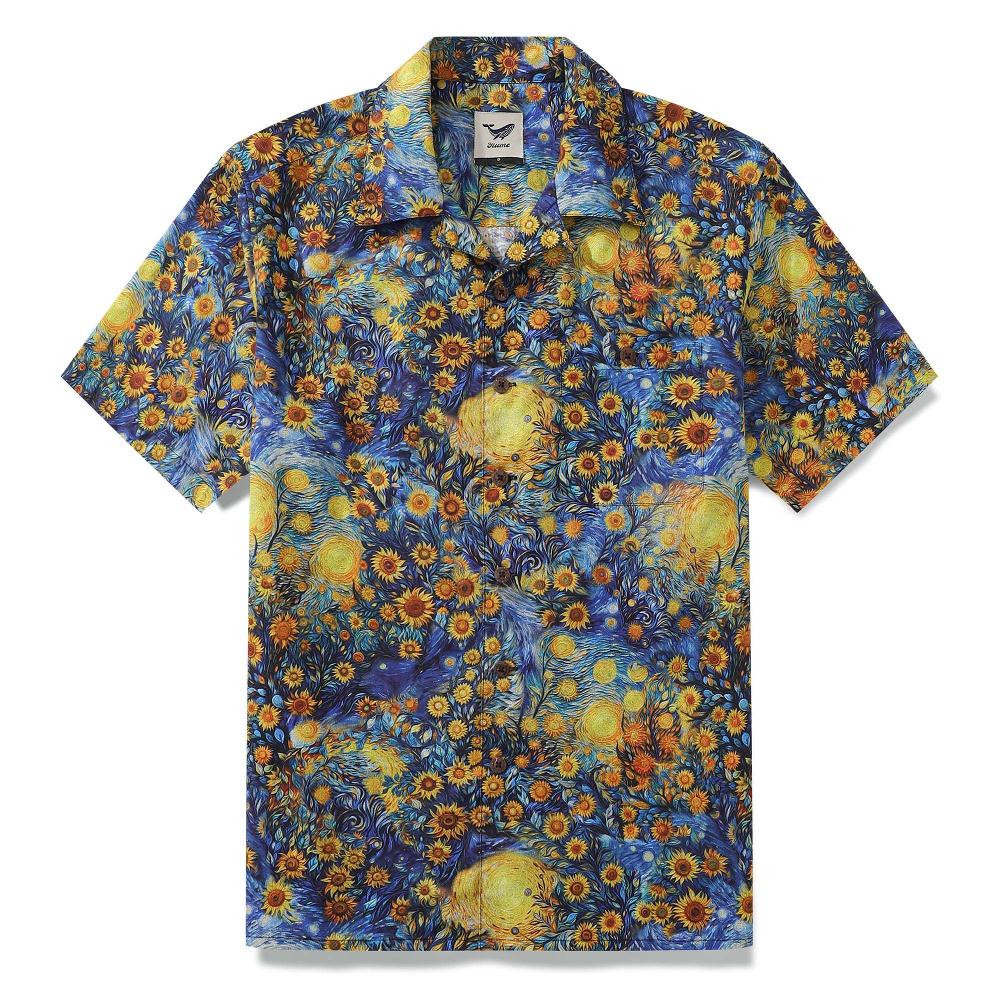 Chemise hawaïenne vintage des années 1960 pour homme Chemise Tournesol Van Gogh 100 % coton Chemise à col camp par Yakima