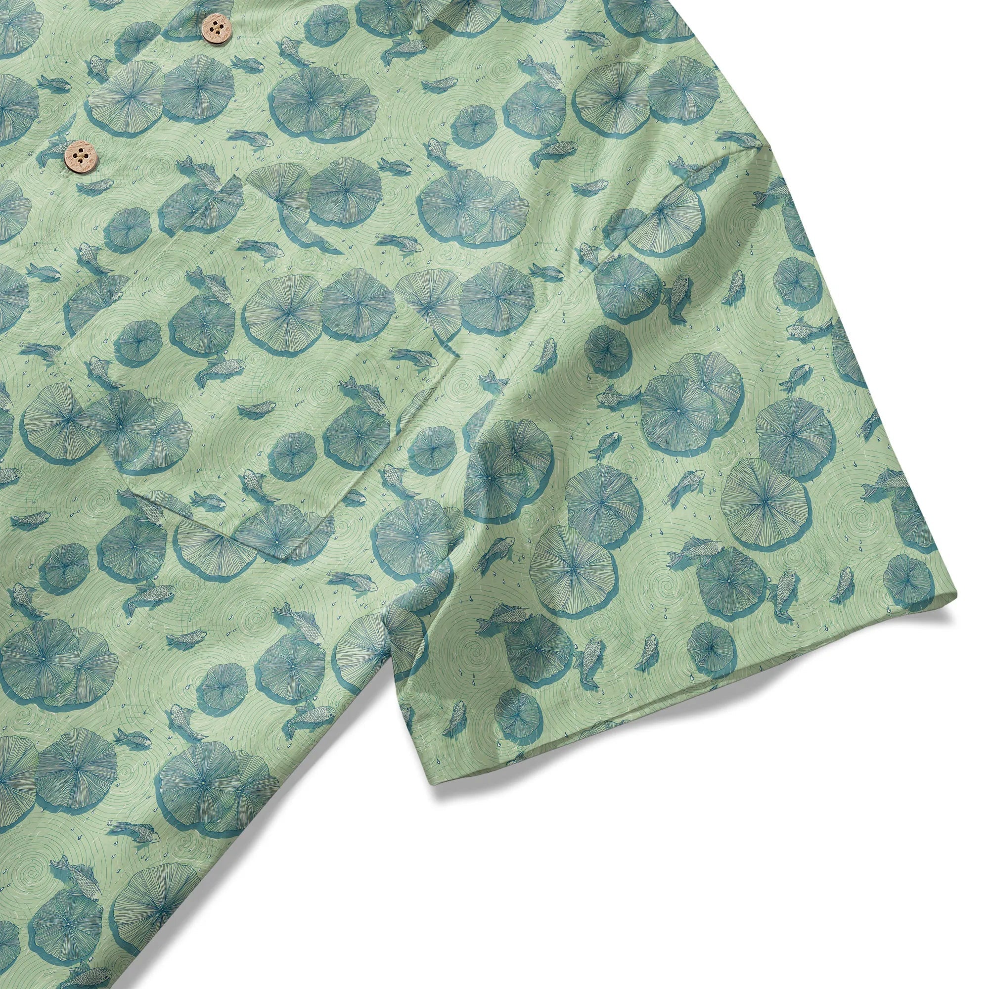 LeosWare® Chemise Hawaïenne pour Homme à Manches Courtes Boutonnée 100% Coton Vert Aloha Étang de Lotus en Début d'Été Par Ann
