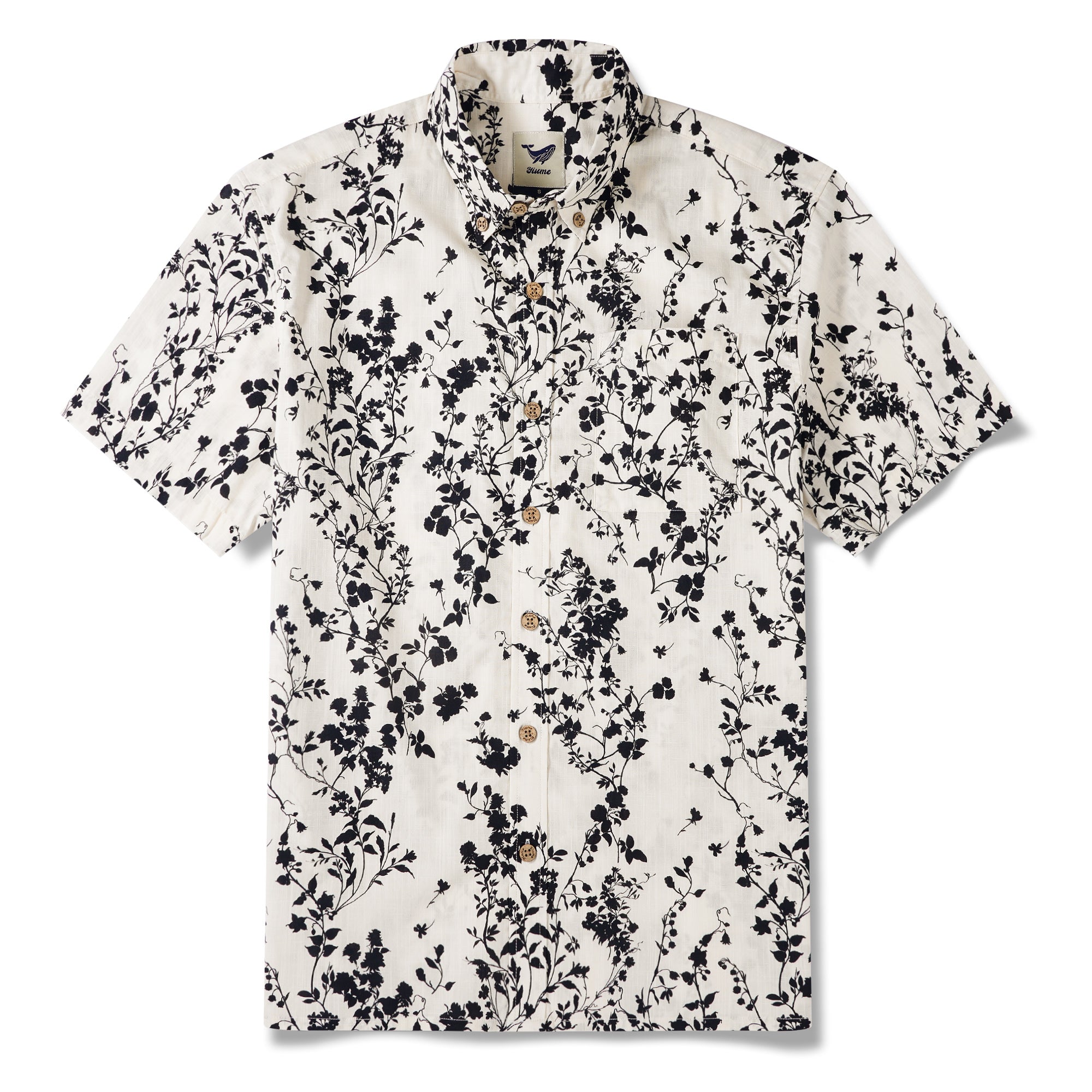 Men's Hawaiian Shirt Short Sleeve Button-down 100% Cotton Beige Aloha Ink Vine Whisper By Sylvia