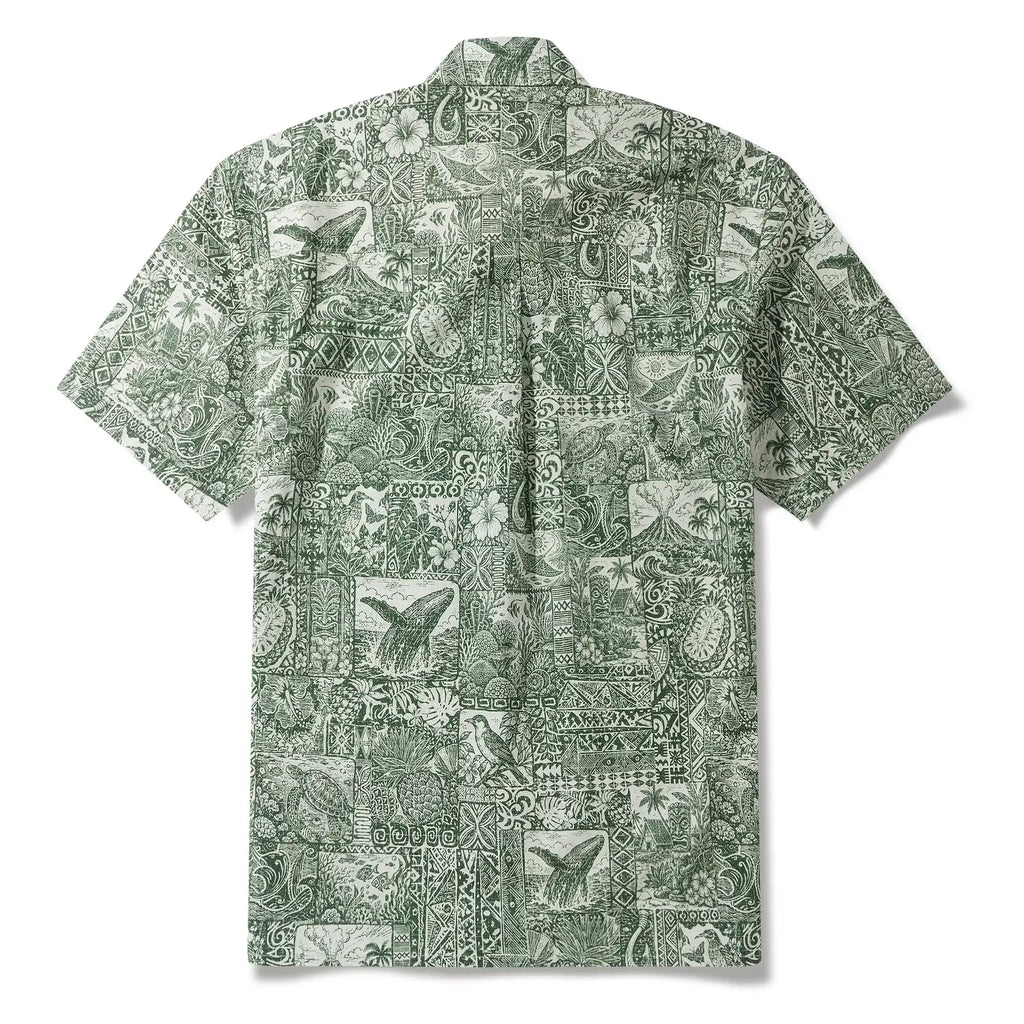 Men's Hawaiian Shirt Short Sleeve Button-down 100% Cotton Green Aloha Tiki Isle Archive - Sage green By Cigar