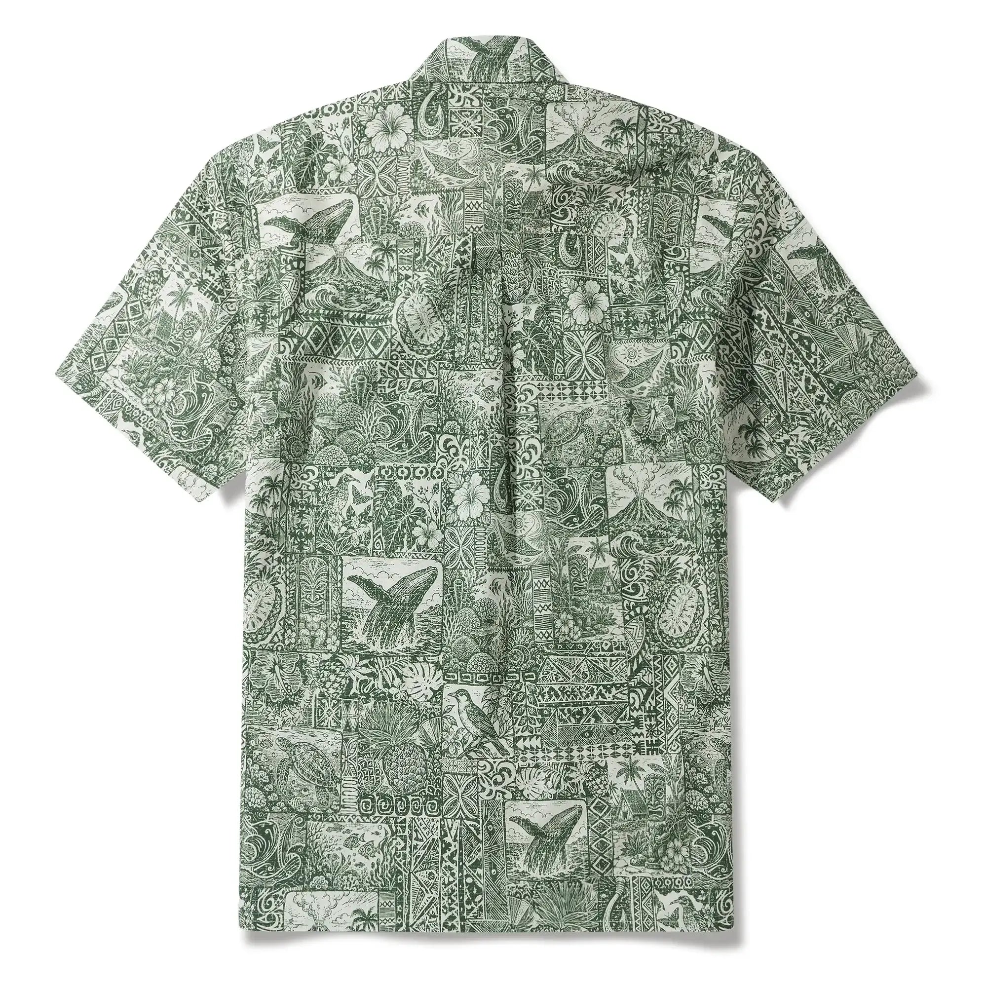 Men's Hawaiian Shirt Short Sleeve Button-down 100% Cotton Green Aloha Tiki Isle Archive - Sage green By Cigar
