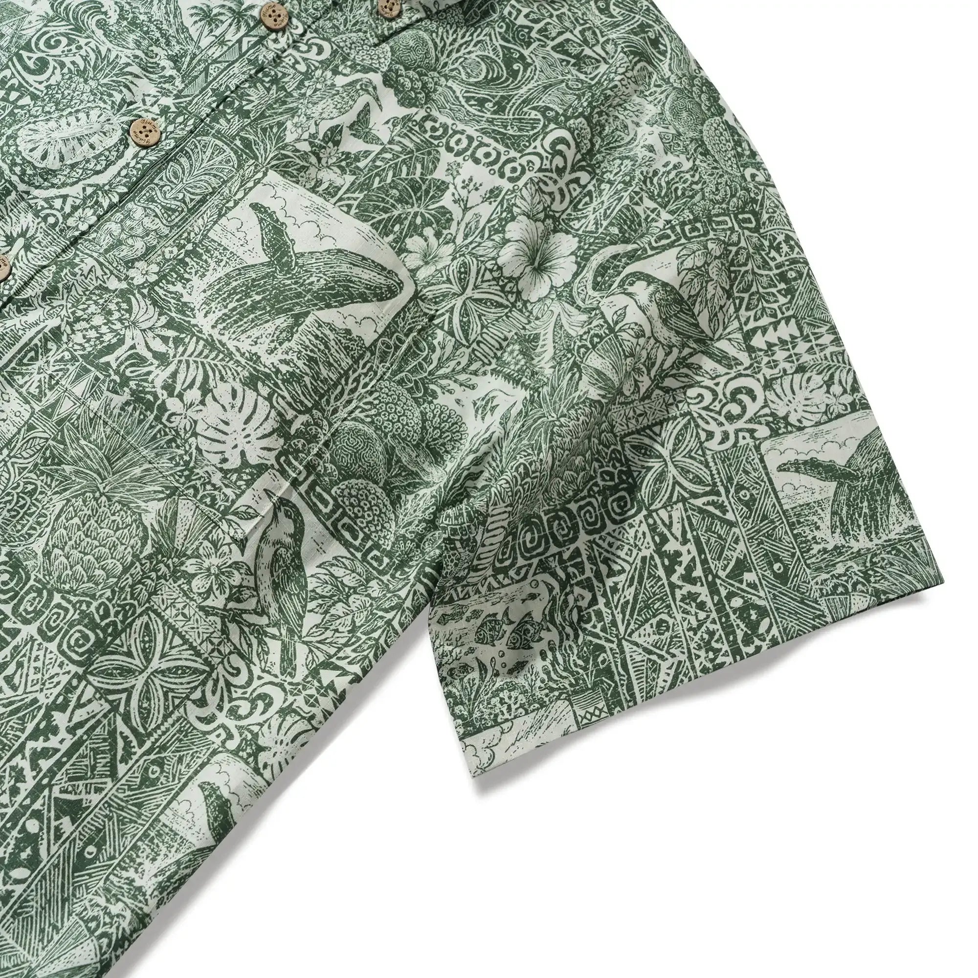 Men's Hawaiian Shirt Short Sleeve Button-down 100% Cotton Green Aloha Tiki Isle Archive - Sage green By Cigar