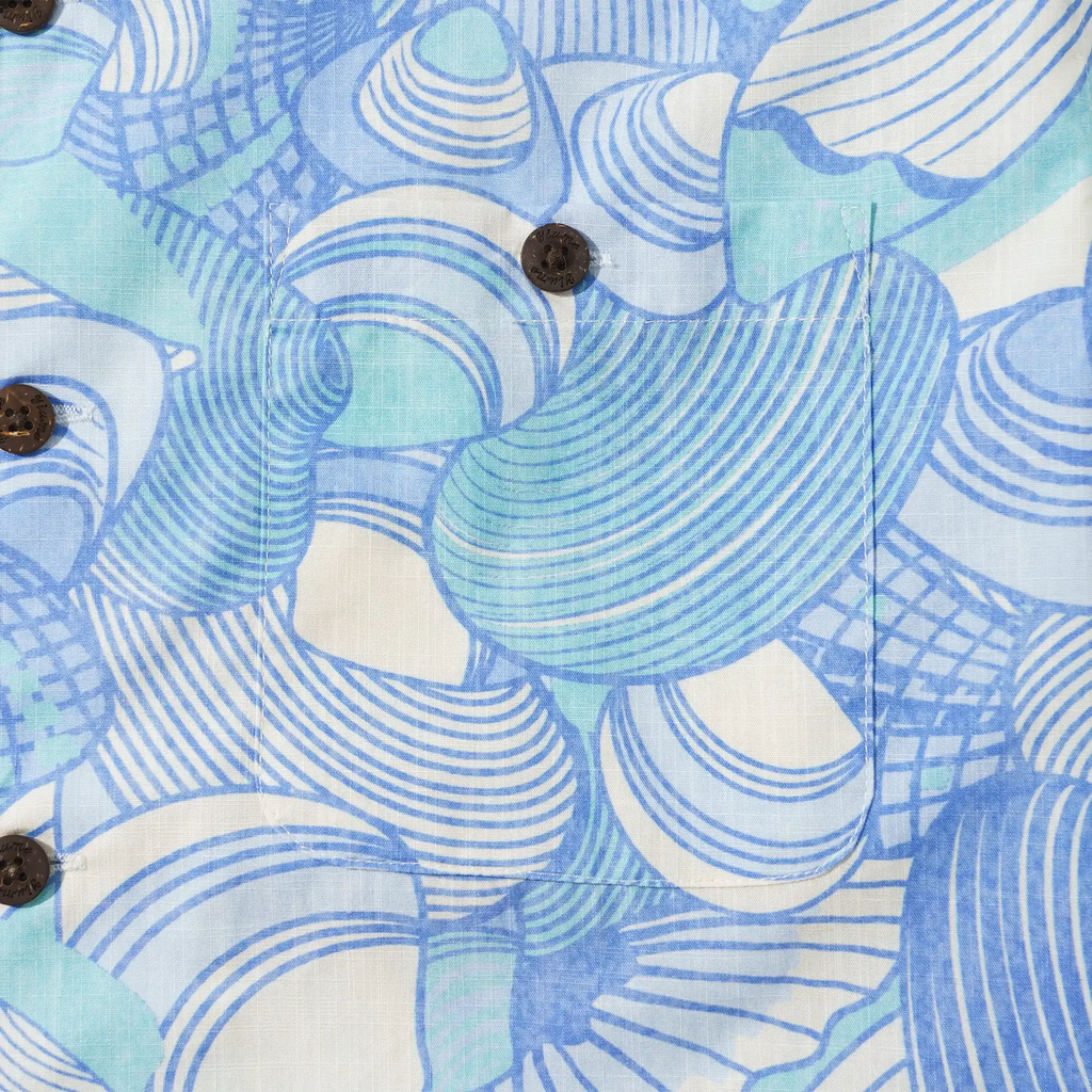 Men's Hawaiian Shirt Short Sleeve Camp Collar 100% Cotton Blue Aloha Lost In Seashells By Roochita Chachra