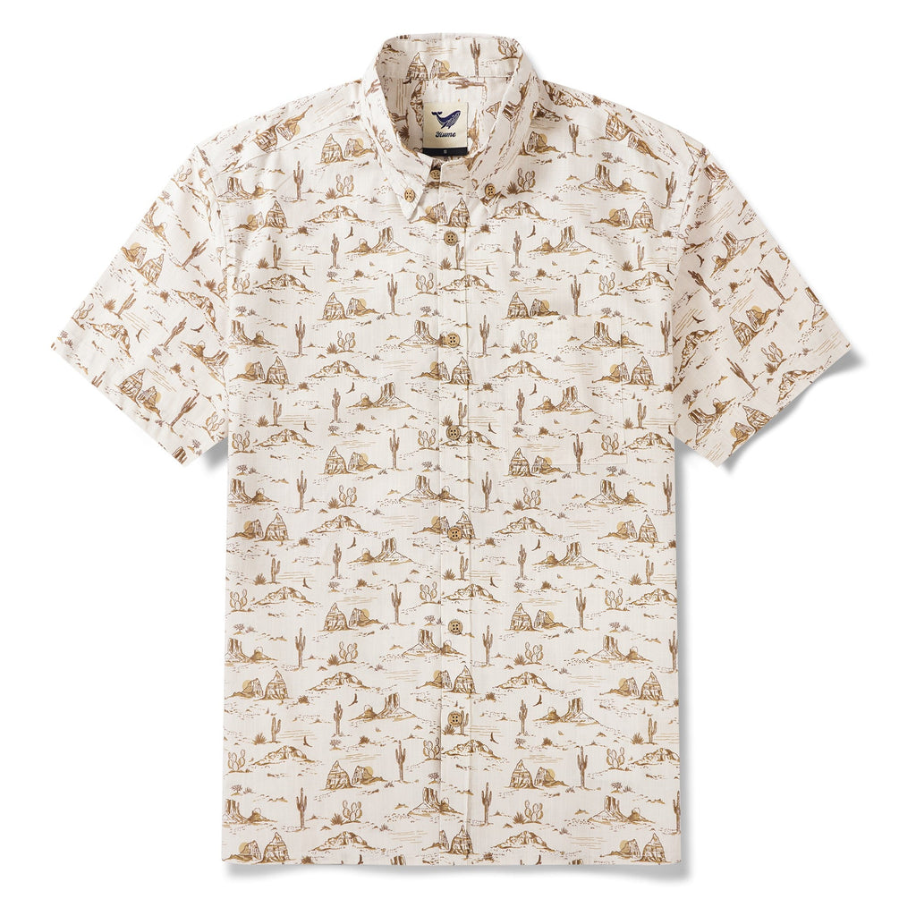Men's Hawaiian Shirt Short Sleeve Button-down 100% Cotton Yellow Aloha Western Desert Landscape By Hufton Studio Limited By Hufton Studio - Fleur Crawford