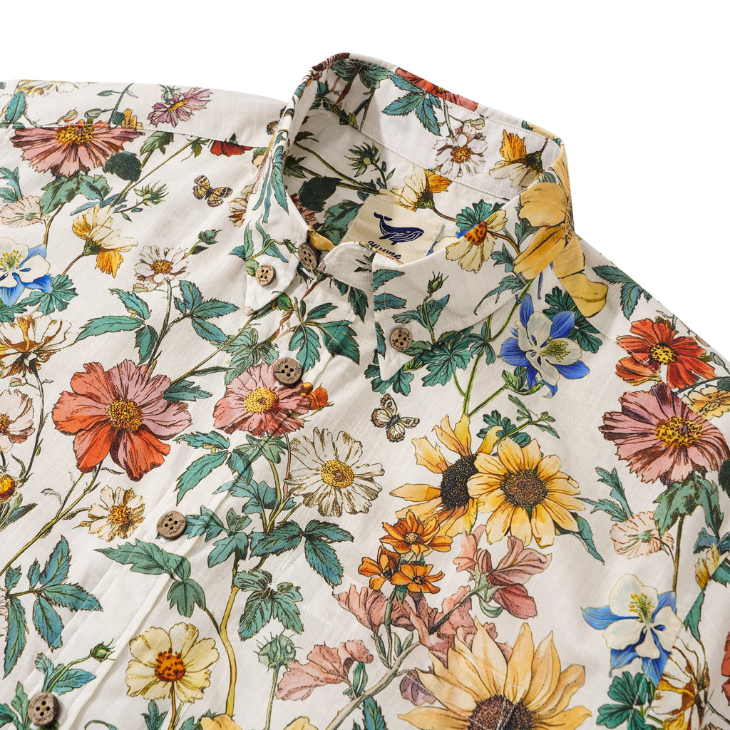 Men's Hawaiian Shirt Short Sleeve Button-down 100% Cotton Beige Aloha Floral Reverie By Zeke