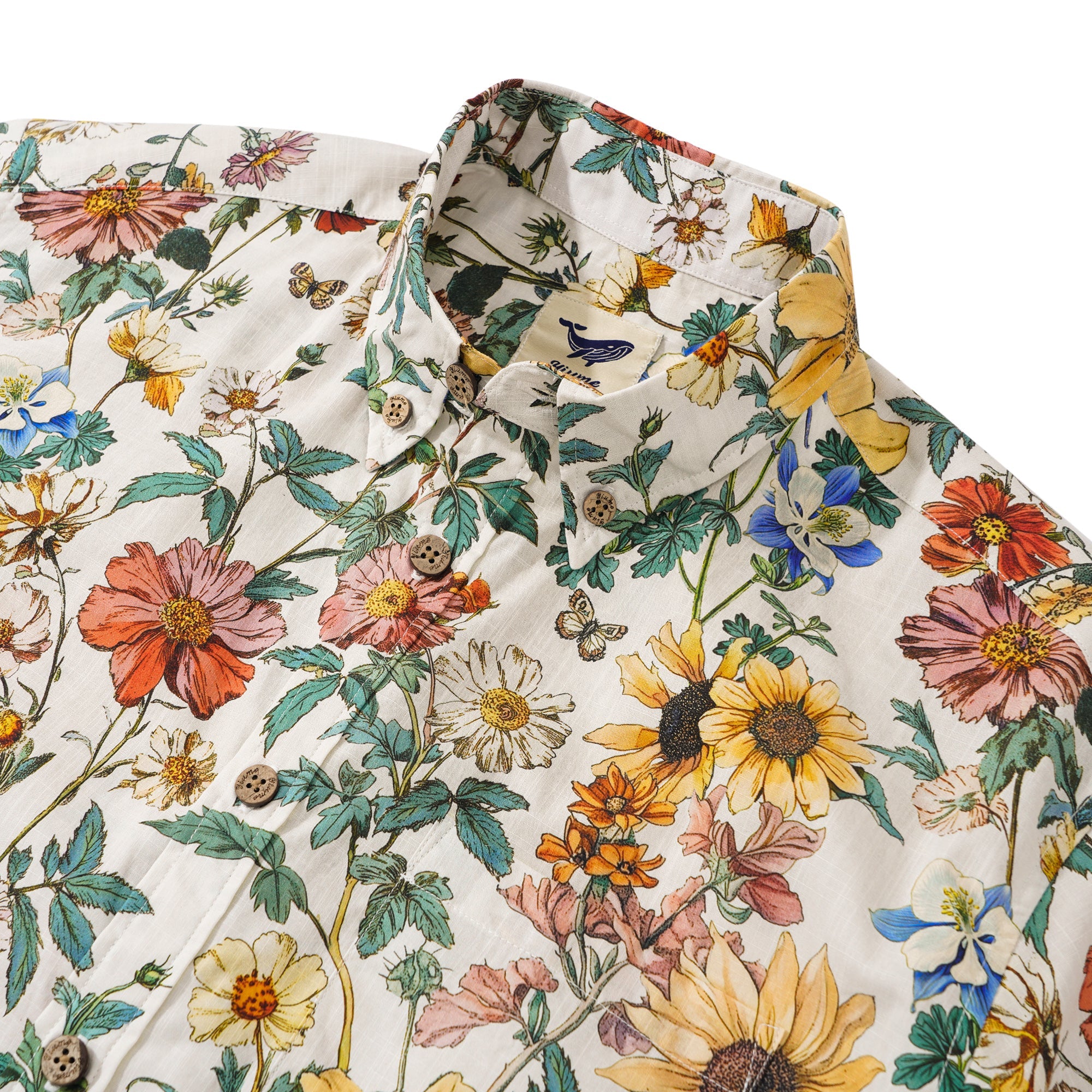 Men's Hawaiian Shirt Short Sleeve Button-down 100% Cotton Beige Aloha Floral Reverie By Zeke