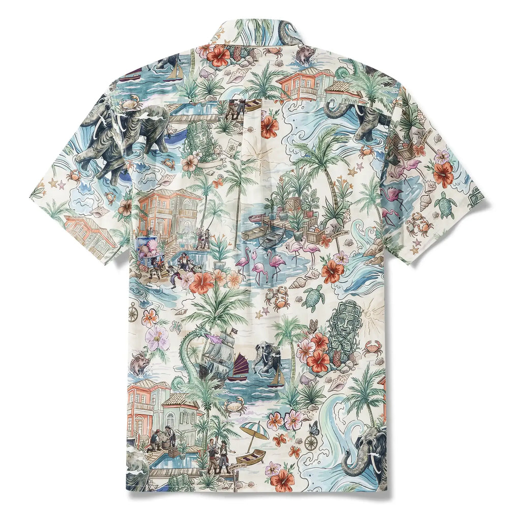 Men's Hawaiian Shirt Short Sleeve Button-down 100% Cotton Green Aloha Hidden Paradise By Huan huan