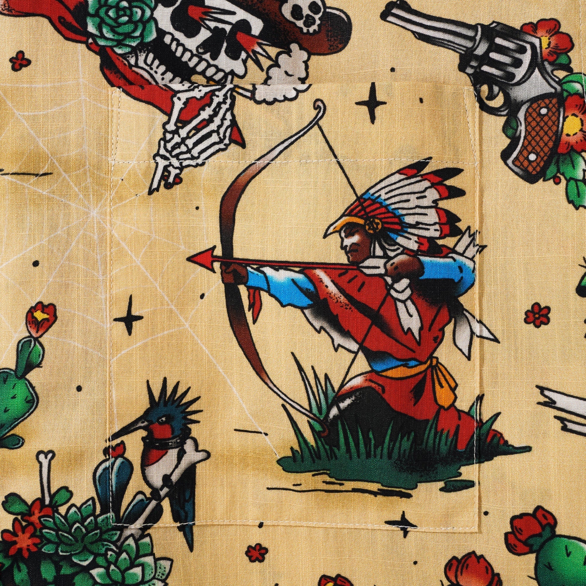 Western Cowboy Hawaiian Shirt For Men Short Sleeve Button-down 100% Cotton Desert Skull Shirt By Zeke