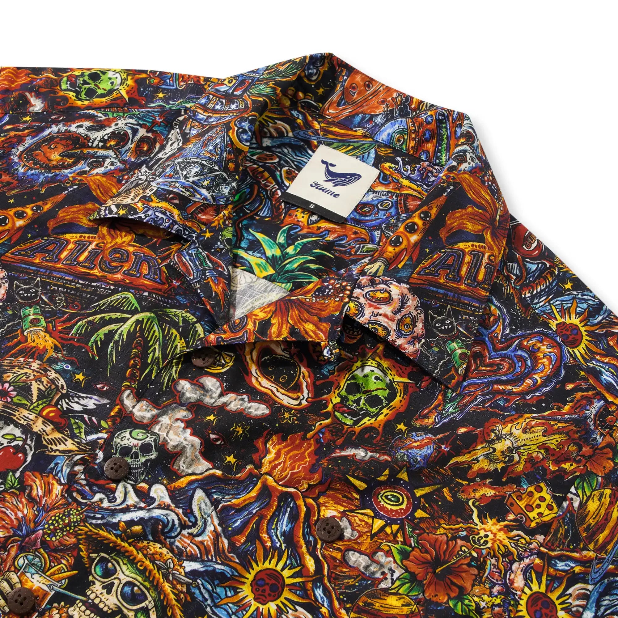 Men's Hawaiian Shirt Short Sleeve Camp Collar 100% Cotton Red Aloha Intergalactic Luau Graffiti By Mo