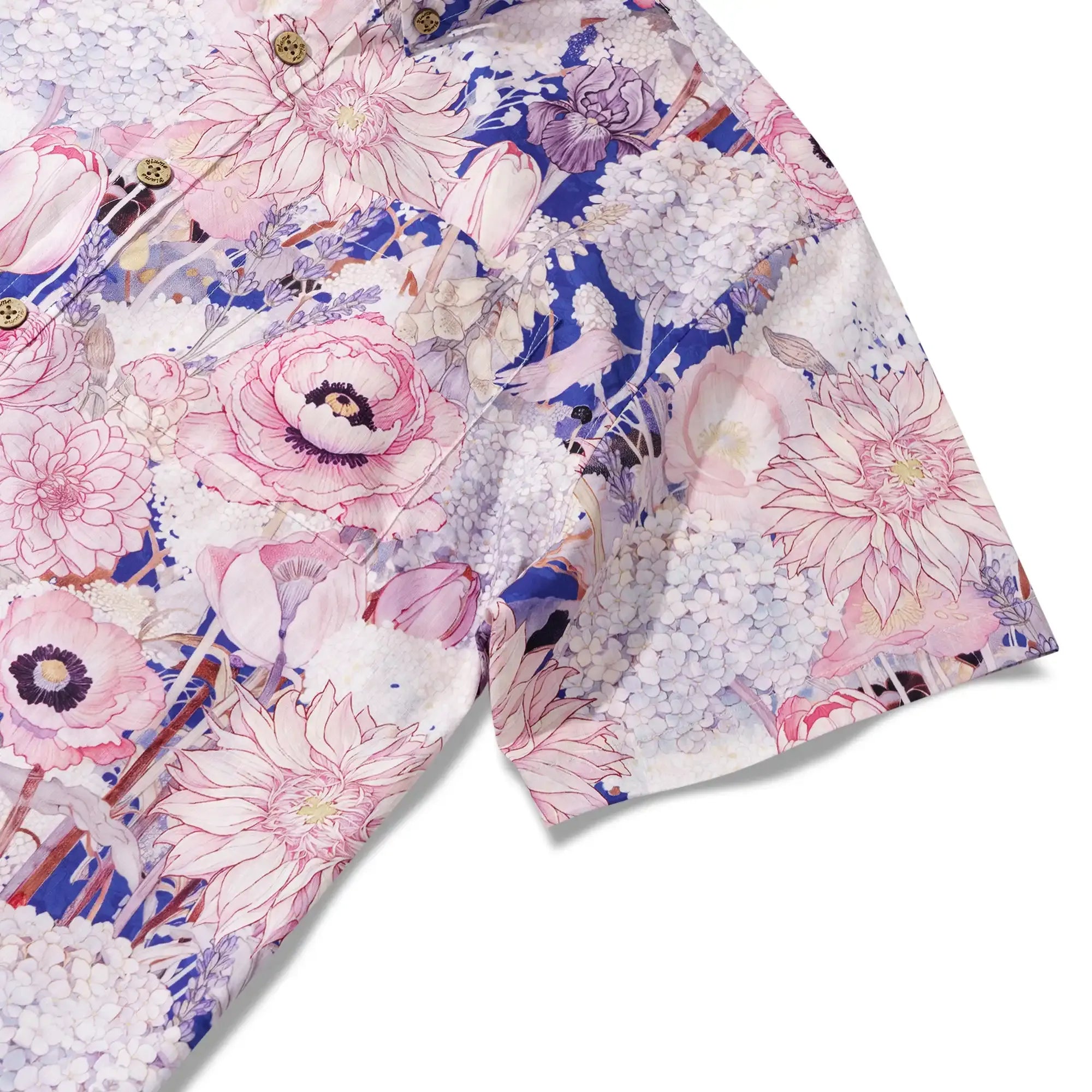 Men's Hawaiian Shirt Short Sleeve Button-down 100% Cotton Blue Aloha Hidden Garden By Huan huan