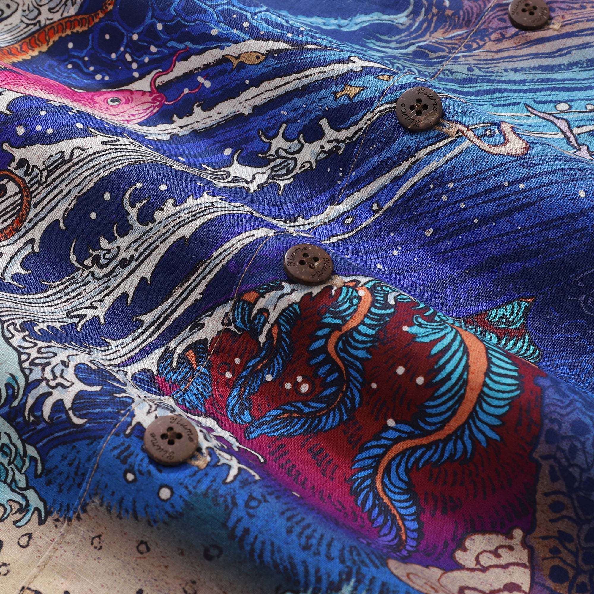 Yiume Ukiyo-e Hawaiian Shirt 100% Cotton Shirt For Men Camp Collar Aloha Shirt Ukiyo-e No6 By Rlon