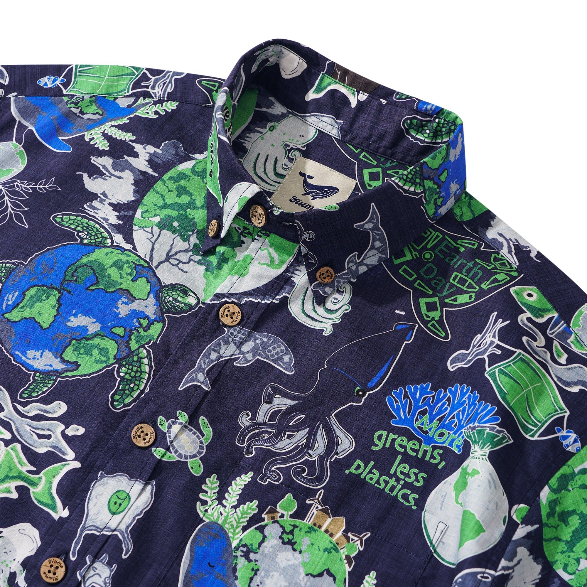 Men's Hawaiian Shirt Short Sleeve Button-down 100% Cotton Aloha Save Earth By Yana