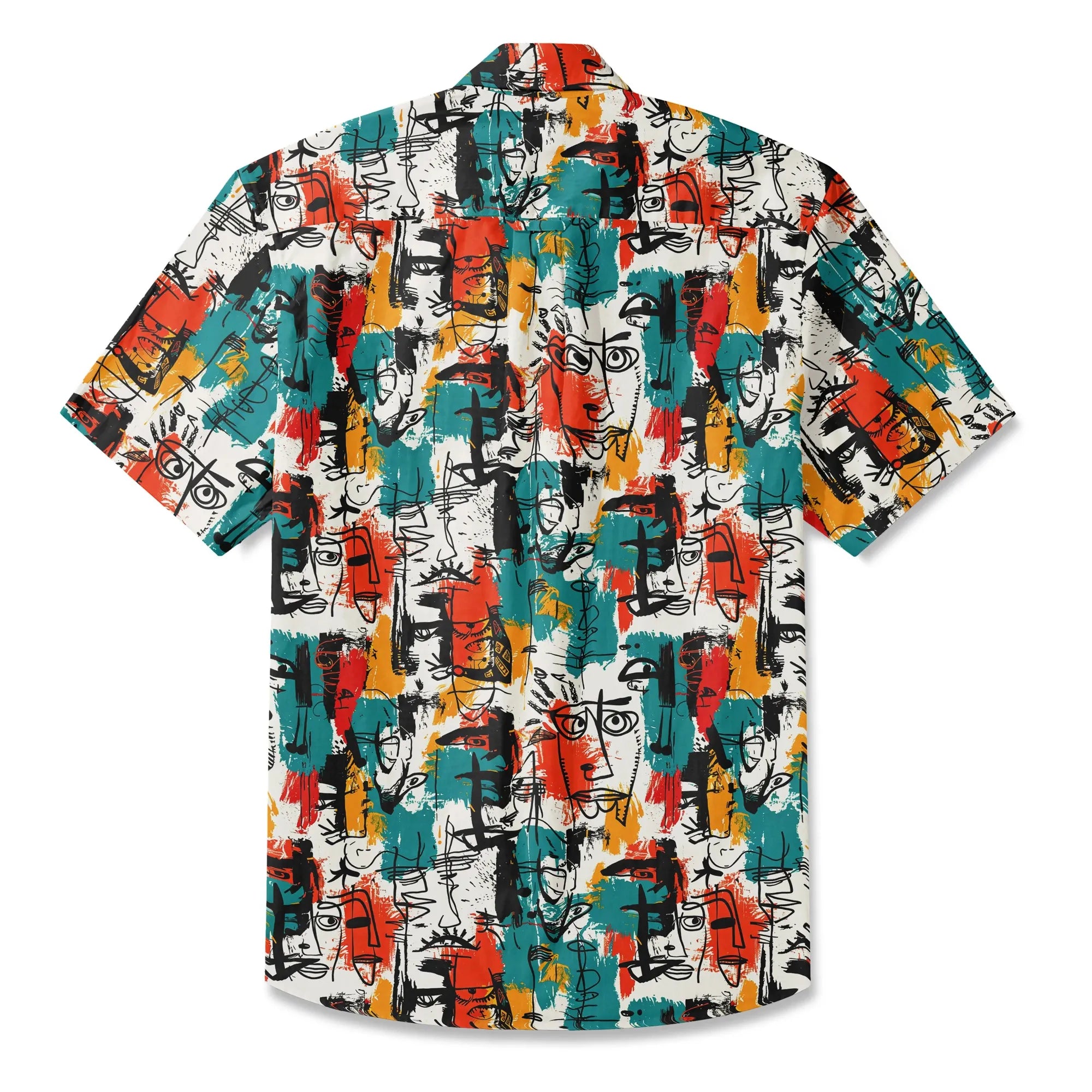 LeosWare® Men's Hawaiian Shirt Short Sleeve Button-up 100% Cotton Aloha Face Doodle By Ann