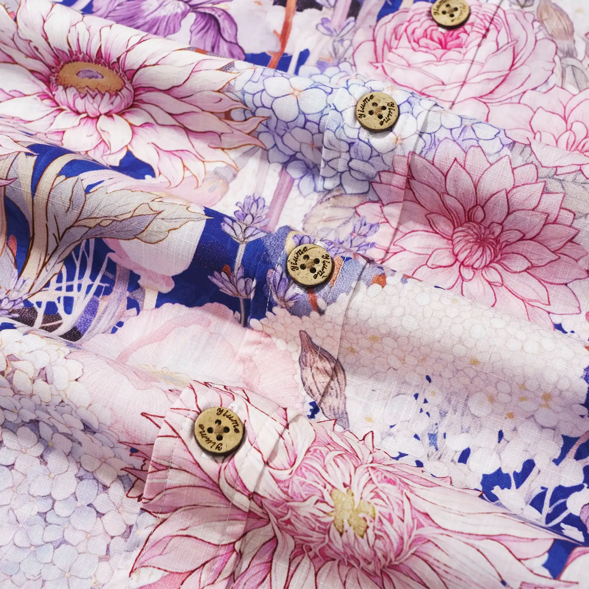 Men's Hawaiian Shirt Short Sleeve Button-down 100% Cotton Blue Aloha Hidden Garden By Huan huan