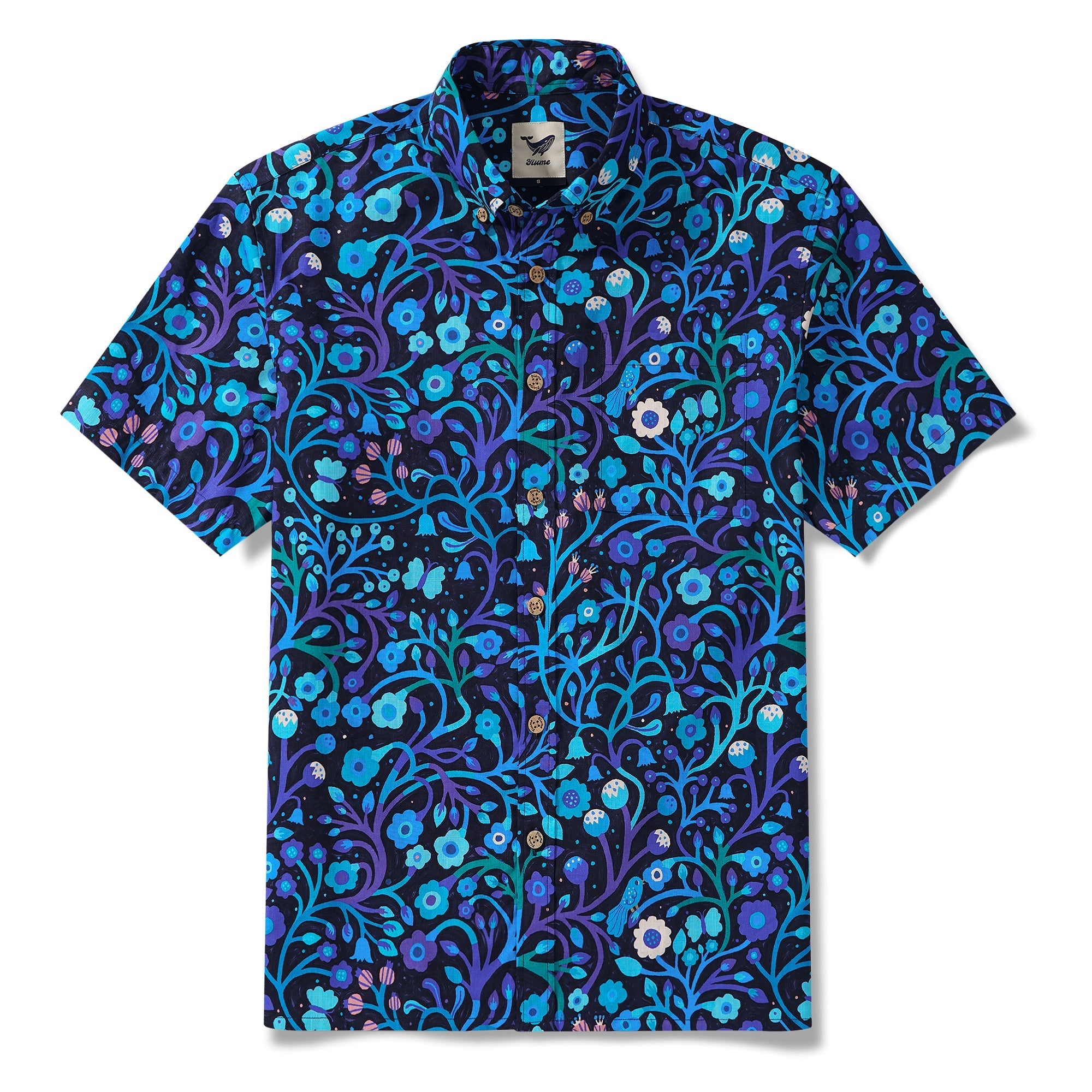 Yiume Men's Blue and Purple Hawaiian Shirt Short Sleeve Button-down Shirt 100% Cotton Aloha Shirt By Mo