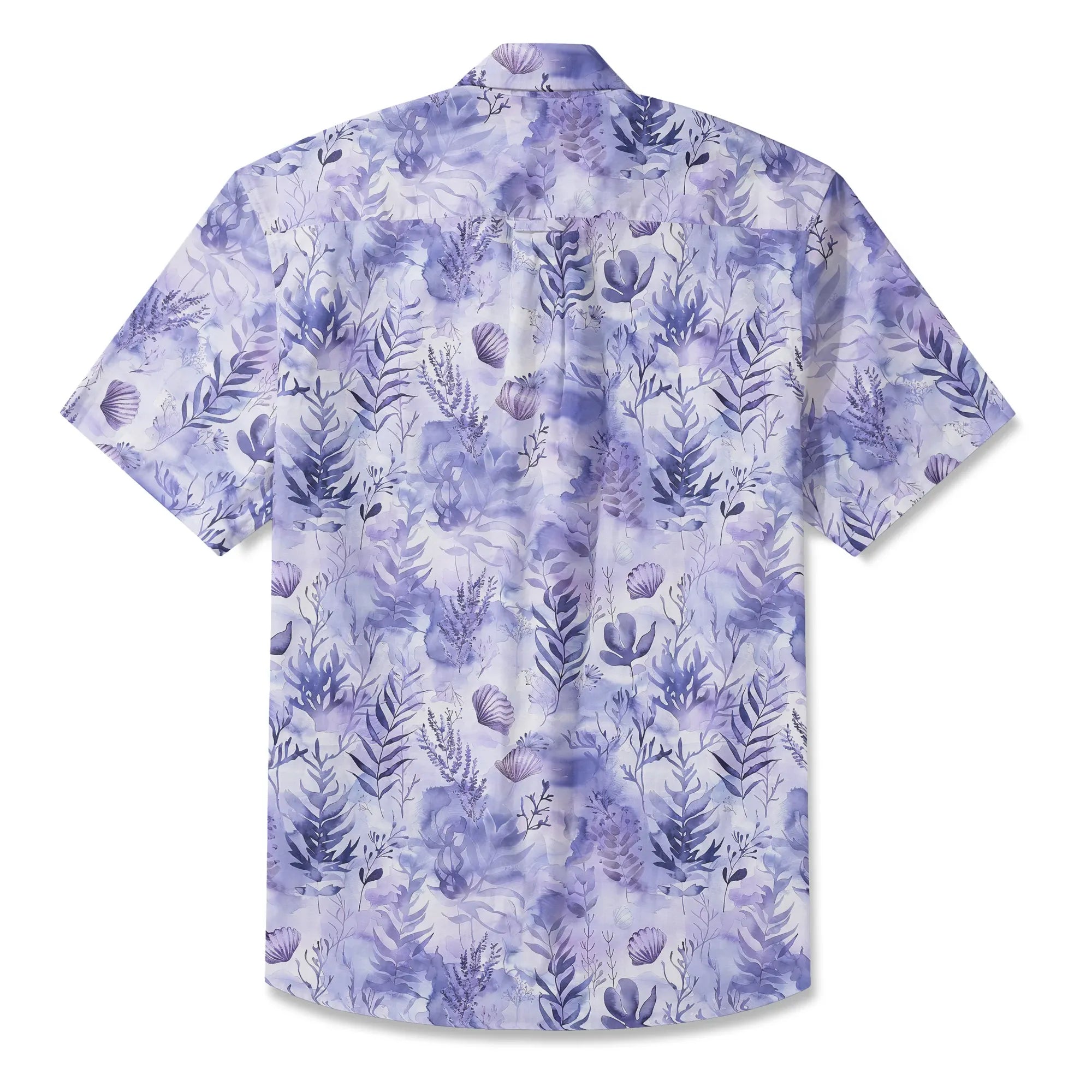 LeosWare® Men's Hawaiian Shirt Short Sleeve Button-up 100% Cotton Purple Aloha Purple Mist Seaweed By Ann