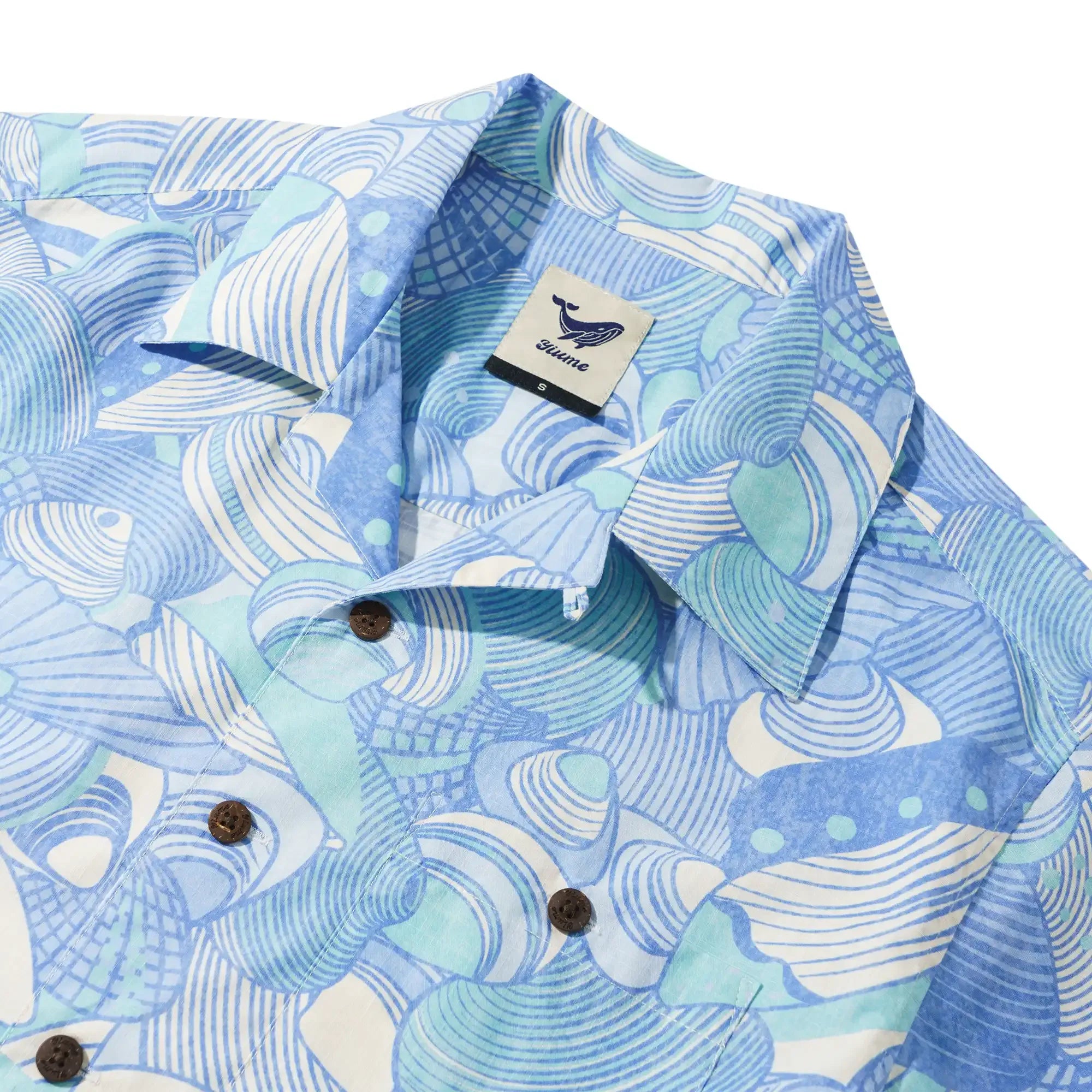 Men's Hawaiian Shirt Short Sleeve Camp Collar 100% Cotton Blue Aloha Lost In Seashells By Roochita Chachra