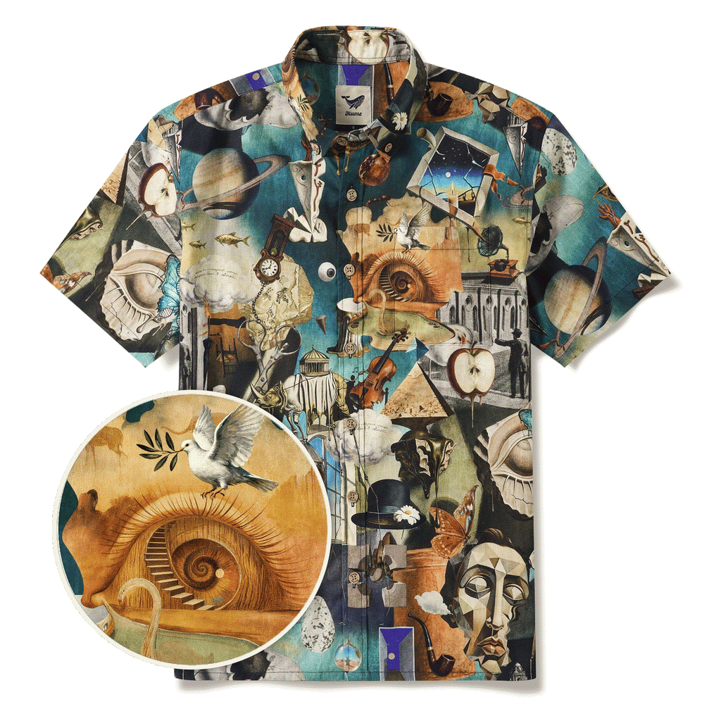 Men's Hawaiian Shirt Short Sleeve Button-down 100% Cotton Blue Aloha Hyperreal Dreamscapes Art By Mo