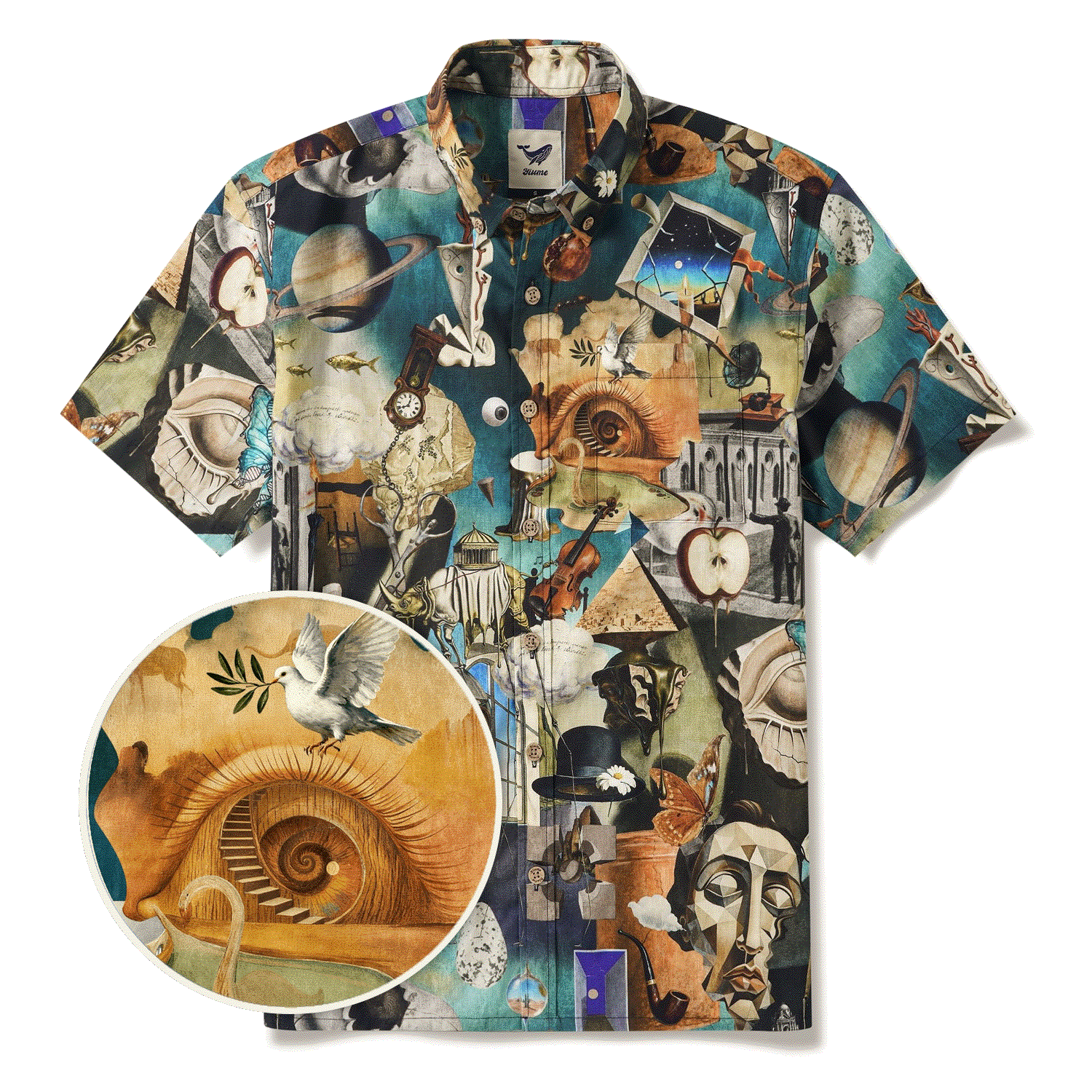 Men's Hawaiian Shirt Short Sleeve Button-down 100% Cotton Blue Aloha Hyperreal Dreamscapes Art By Mo