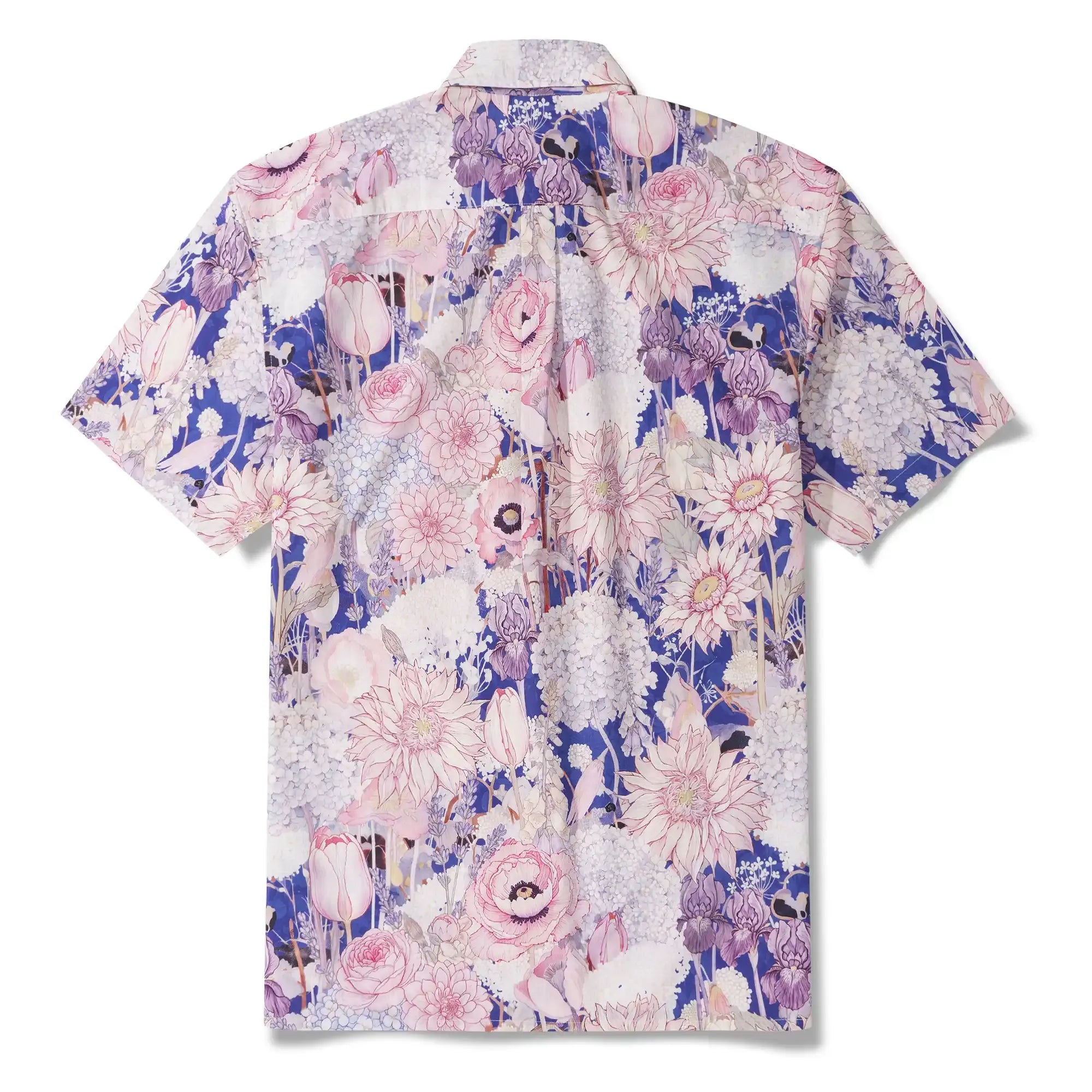 Men's Hawaiian Shirt Short Sleeve Button-down 100% Cotton Blue Aloha Hidden Garden By Huan huan