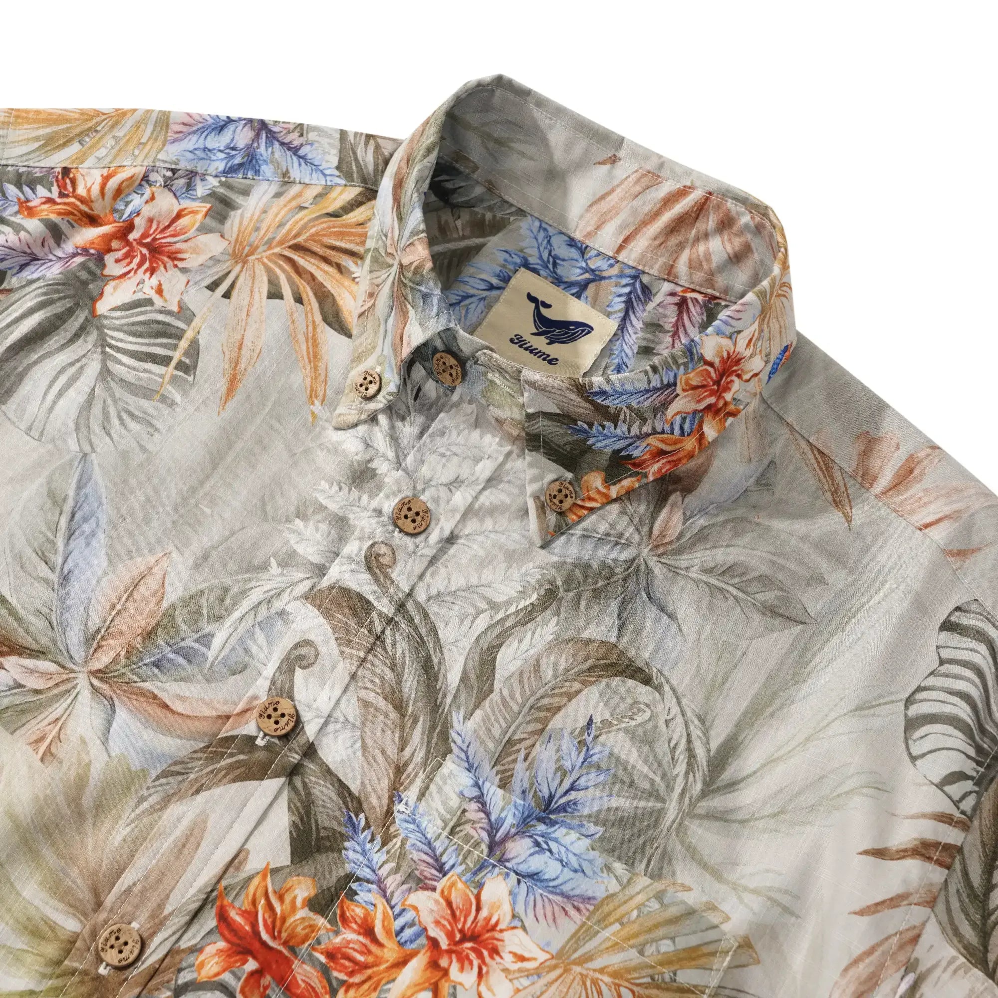 Men's Hawaiian Shirt Short Sleeve Button-down 100% Cotton Gray Aloha Tropical Paradise Scroll By DUDU