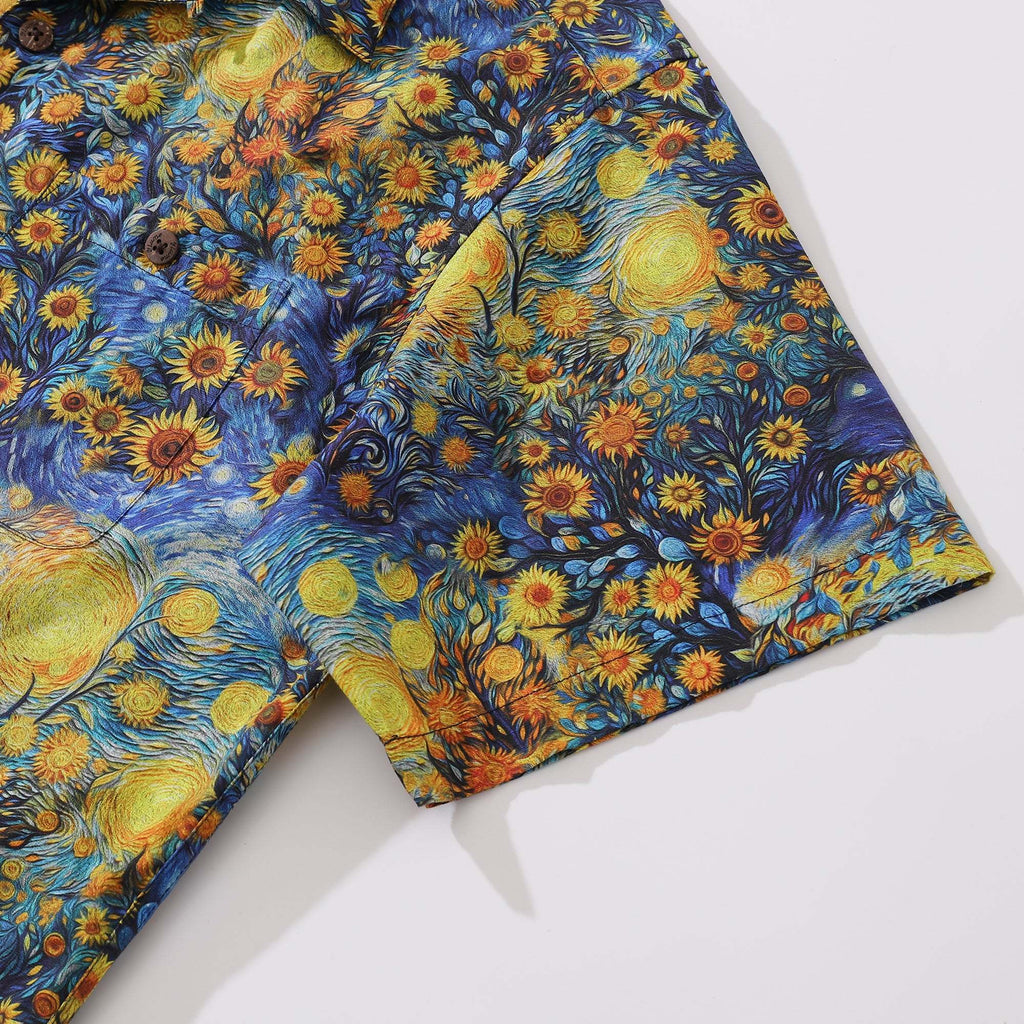 Chemise hawaïenne vintage des années 1960 pour homme Chemise Tournesol Van Gogh 100 % coton Chemise à col camp par Yakima