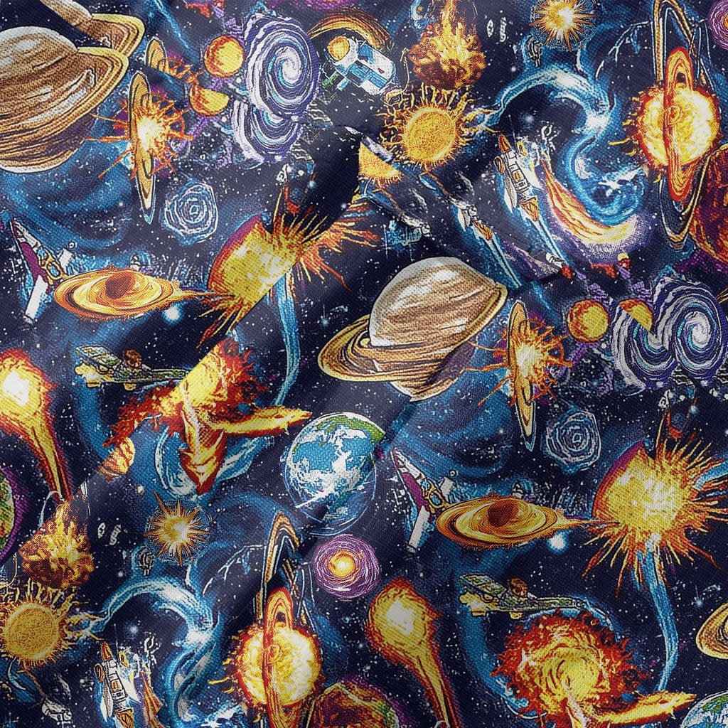 LeosWare® Men's Hawaiian Shirt Short Sleeve Button-up 100% Cotton Blue Aloha Journey Across The Stars By Ann