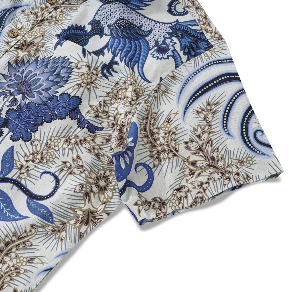 Men's Hawaiian Shirt Short Sleeve Button-down 100% Cotton Blue Phoenix Aloha Shirt By Sun