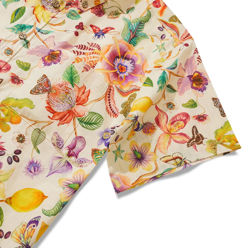 Chemise hawaïenne pour homme à manches courtes, boutonnée, 100 % coton beige Aloha Dreams Of An Exotic Garden par Huan huan