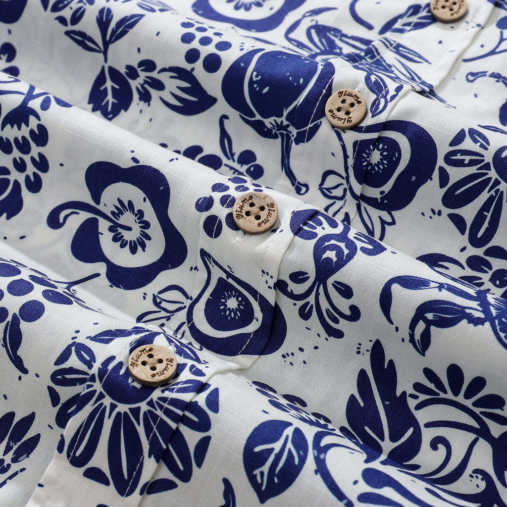Yiume Men's Retro Hawaiian Shirt Blue Batik Style Shirt 100% Cotton Short Sleeve Button-Down Wrinkle Free Shirt By Evan