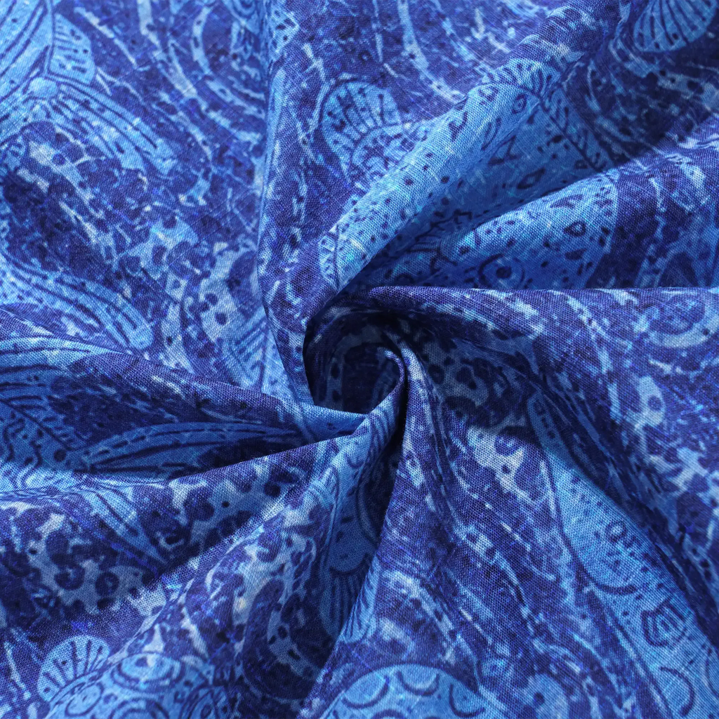Men's Hawaiian Shirt Short Sleeve Button-down 100% Cotton Blue Aloha Indigo School Of Fish By Huan huan