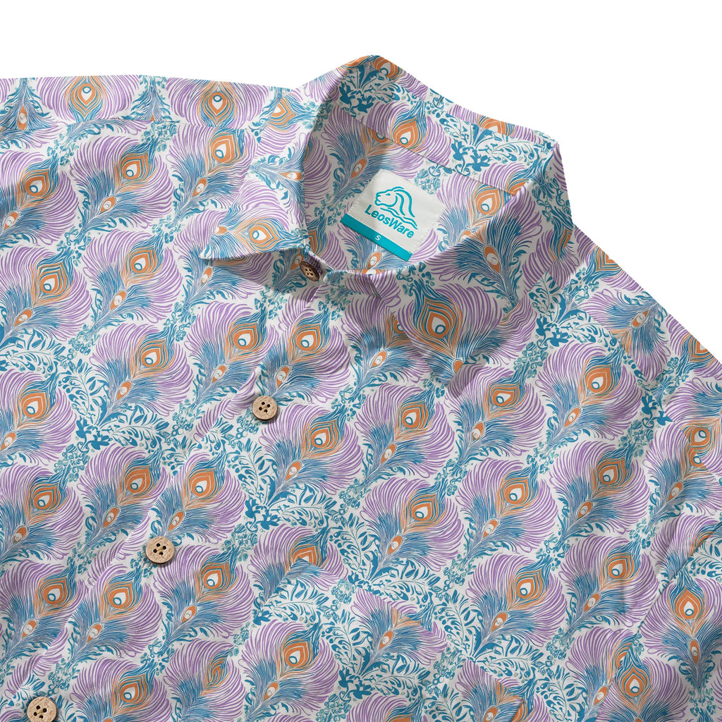 LeosWare® Men's Hawaiian Shirt Short Sleeve Button-up 100% Cotton Aloha Indian Finch Totem By Ann