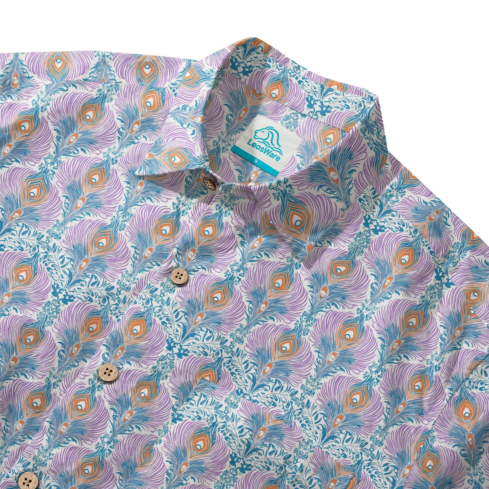 LeosWare® Men's Hawaiian Shirt Short Sleeve Button-up 100% Cotton Aloha Indian Finch Totem By Ann